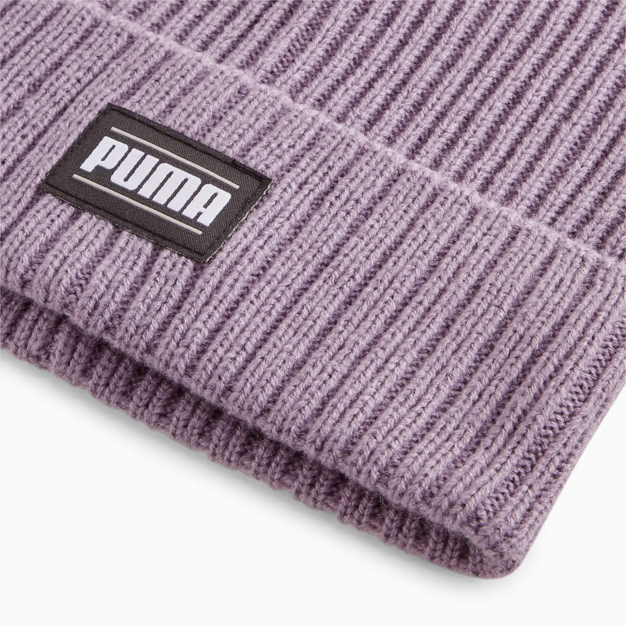 PUMA Classic Cuff Ribbed Beanie Hat, Pale Plum