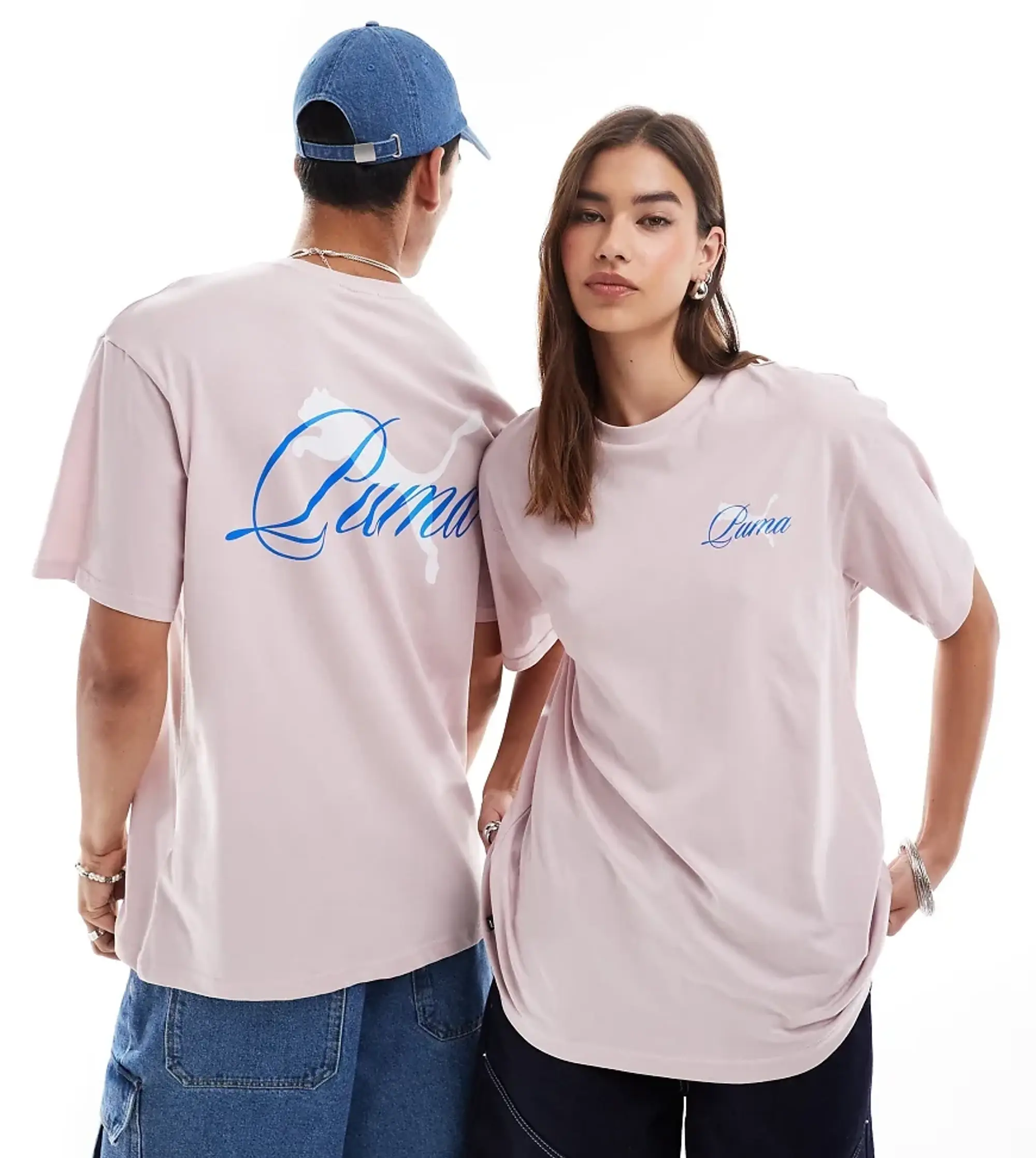 Puma Terrace Back Print T-Shirt In Pink And Blue