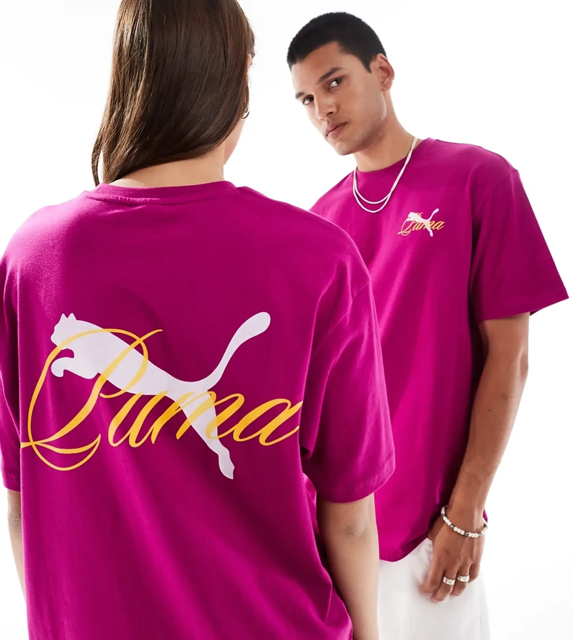 Puma Terrace Back Print T-Shirt In Purple And Yellow
