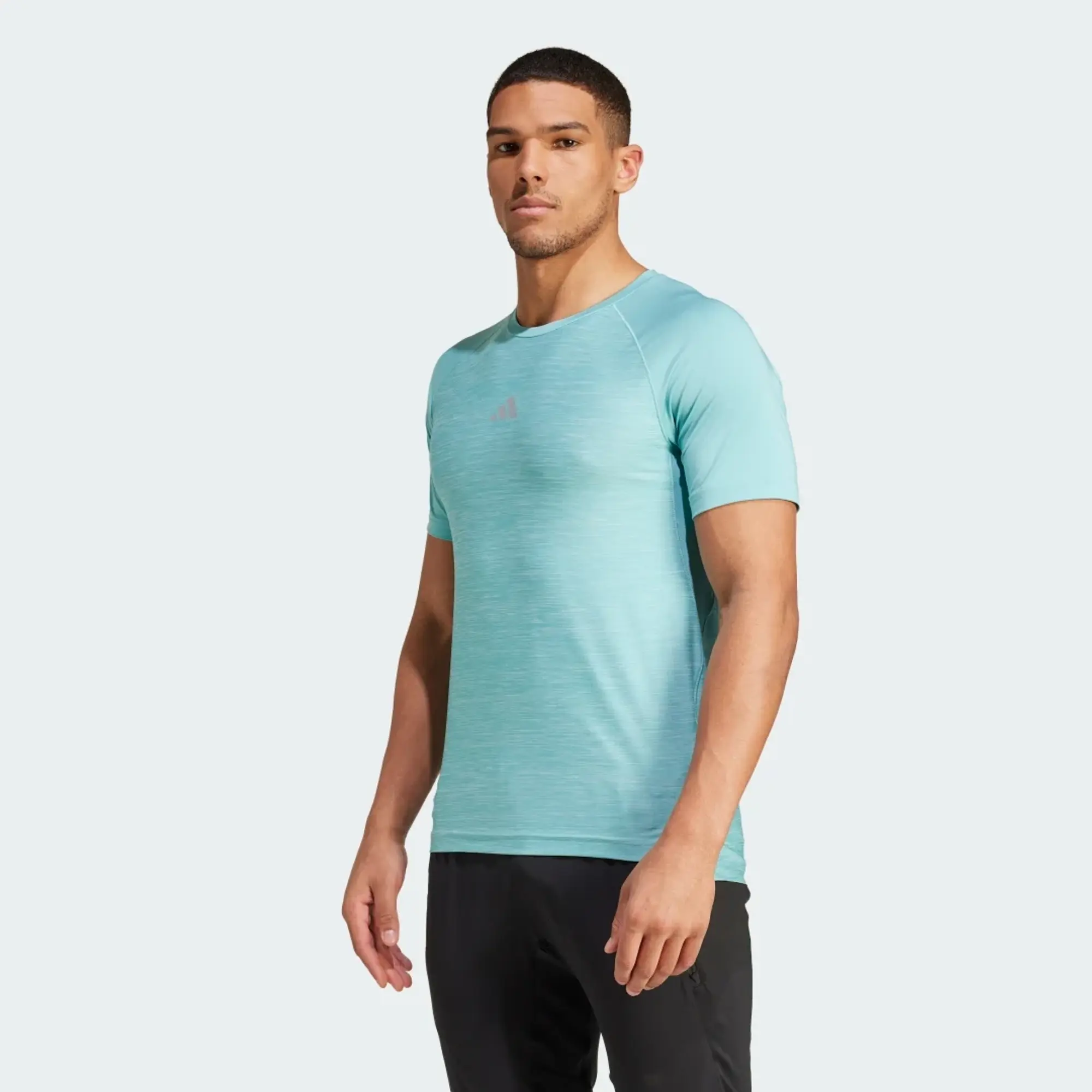 Adidas Performance Gym+ Training 3-Stripes Tee In Mint Tone Mel-Blue