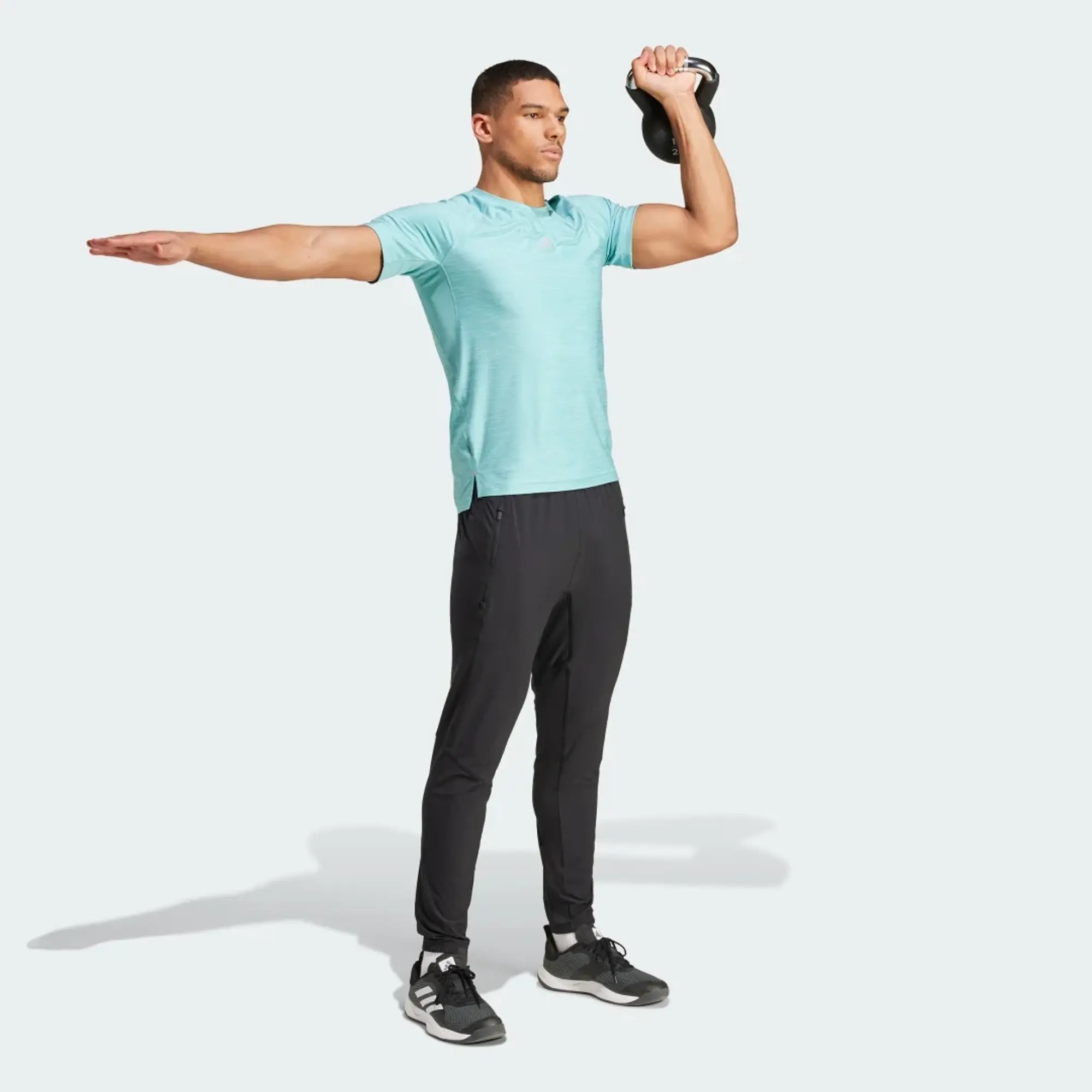 Adidas Performance Gym+ Training 3-Stripes Tee In Mint Tone Mel-Blue