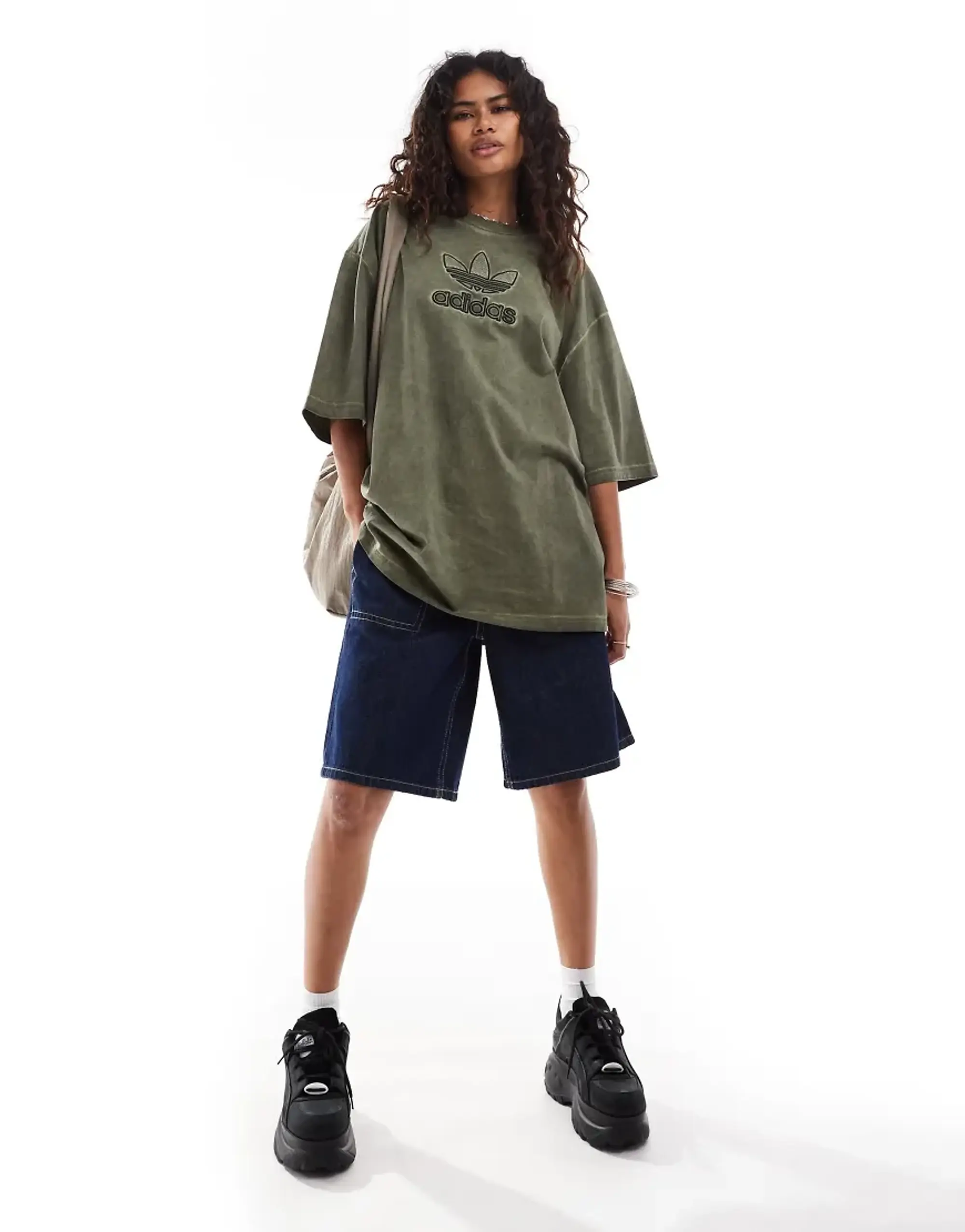 Adidas Originals Adilenium Oversized Trefoil Tee In Olive Green JM9247 FOOTY.COM