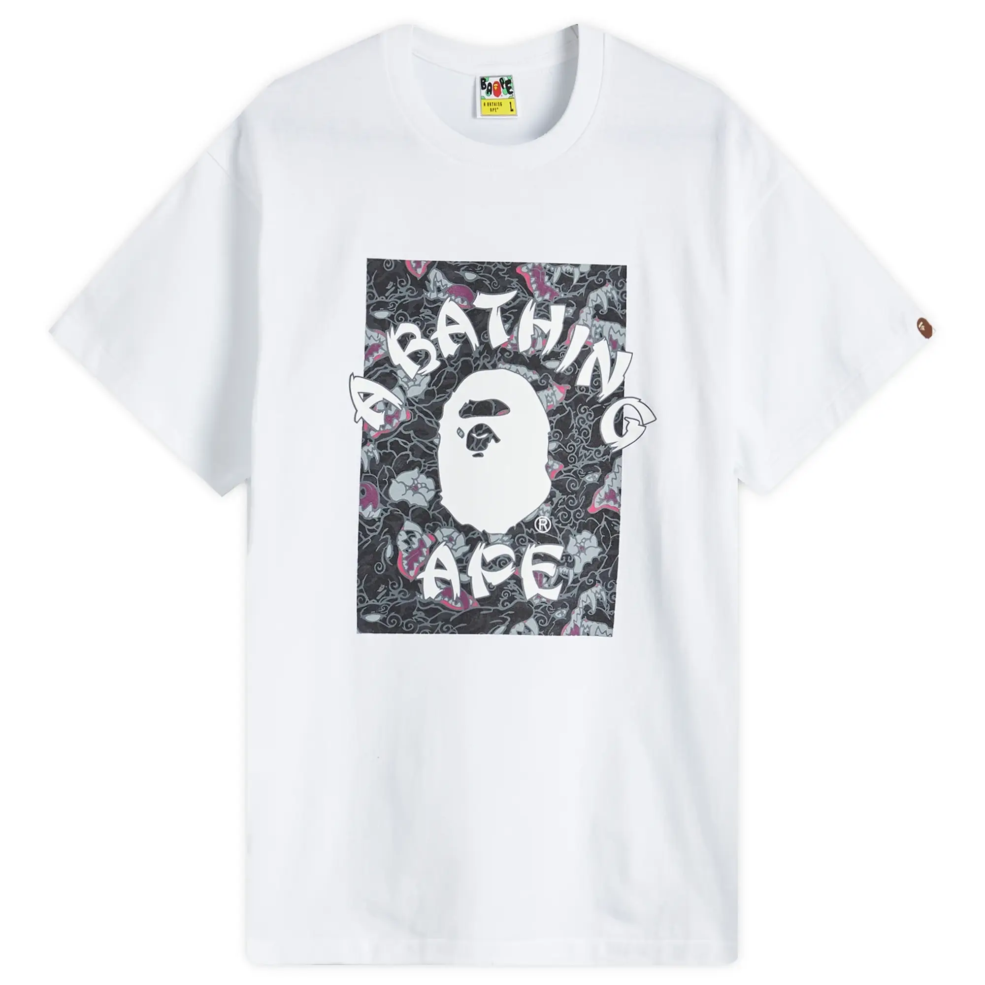 A Bathing Ape Men's Japanese Tattoo Camo College T-Shirt White/Black