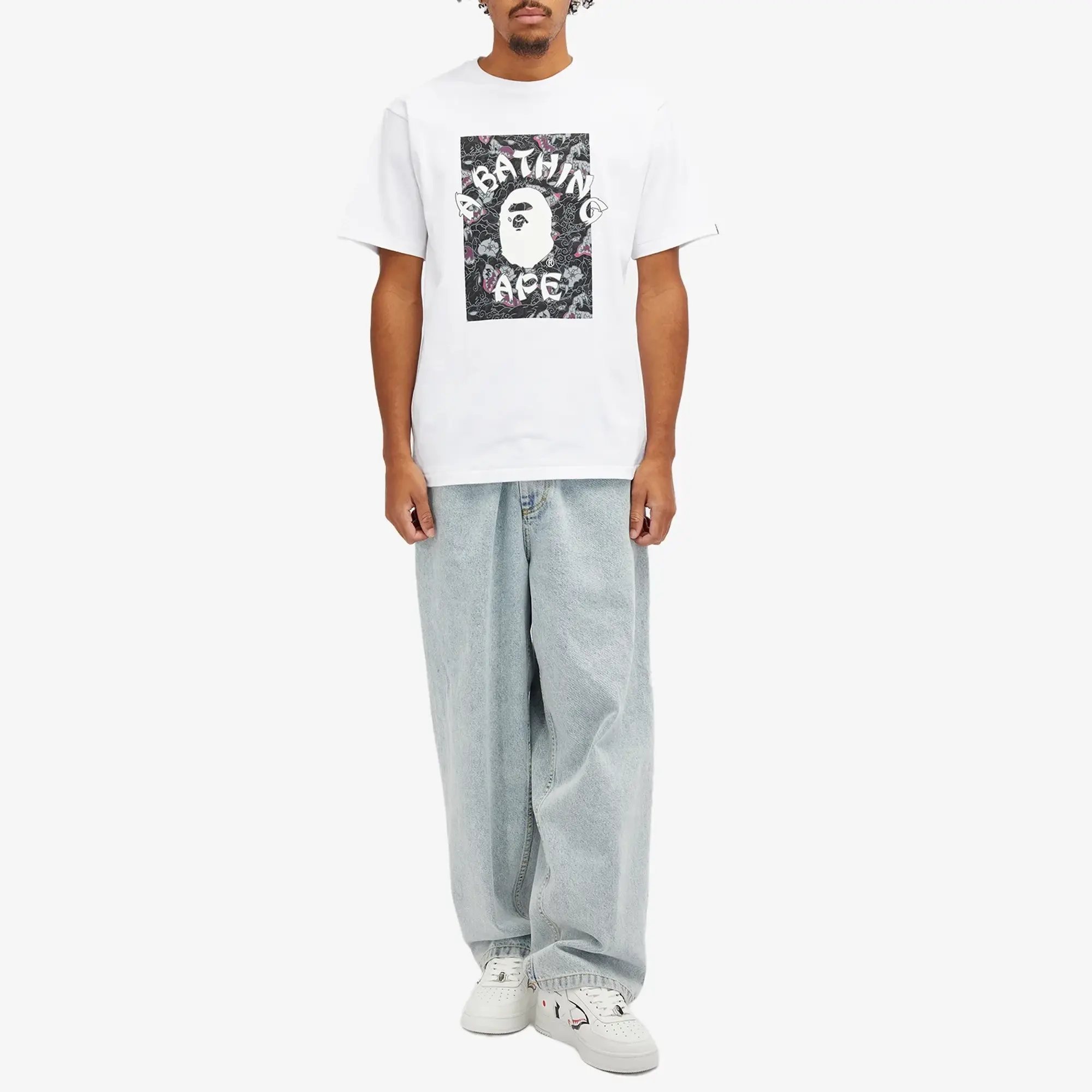 A Bathing Ape Men's Japanese Tattoo Camo College T-Shirt White/Black