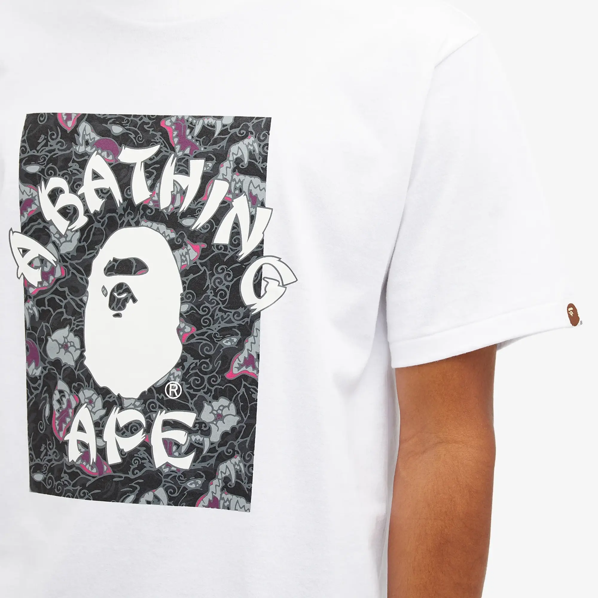 A Bathing Ape Men's Japanese Tattoo Camo College T-Shirt White/Black