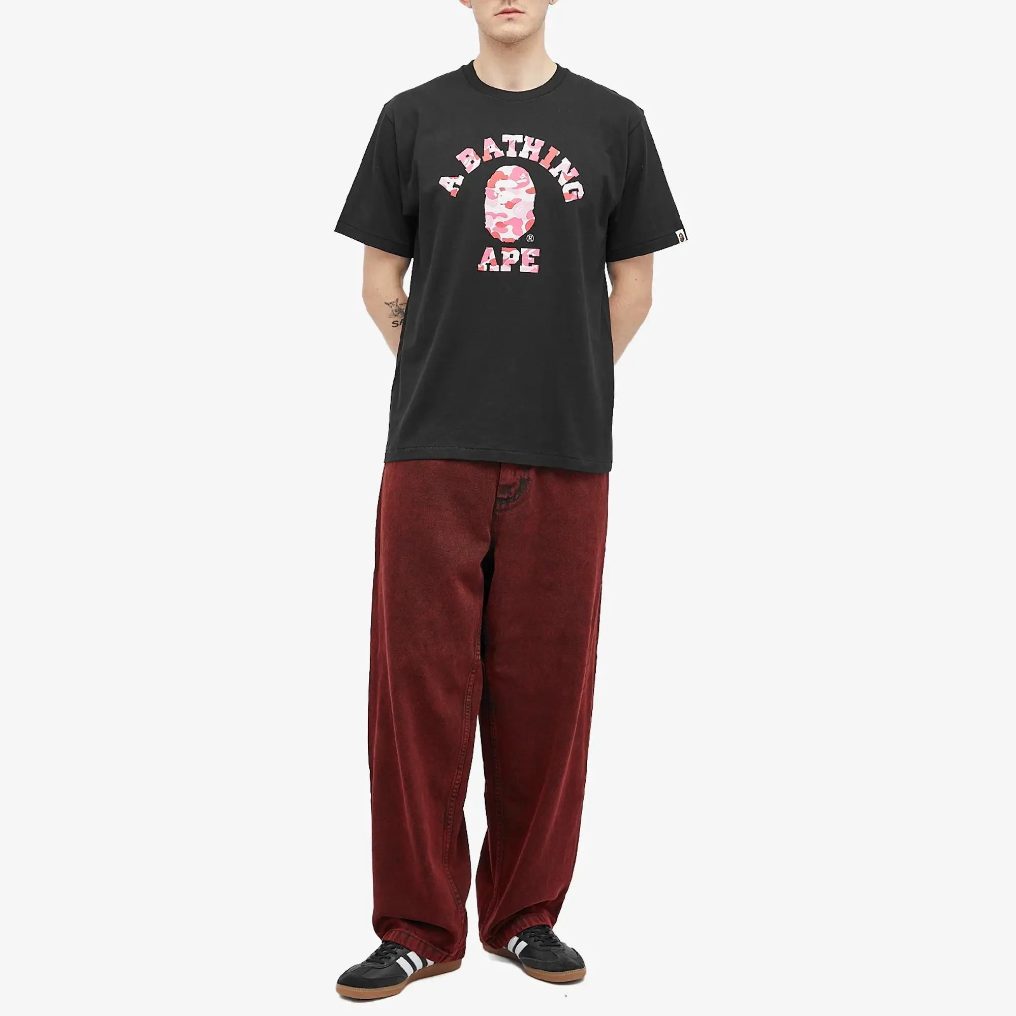 A Bathing Ape Men's ABC Camo College T-Shirt Black/Pink
