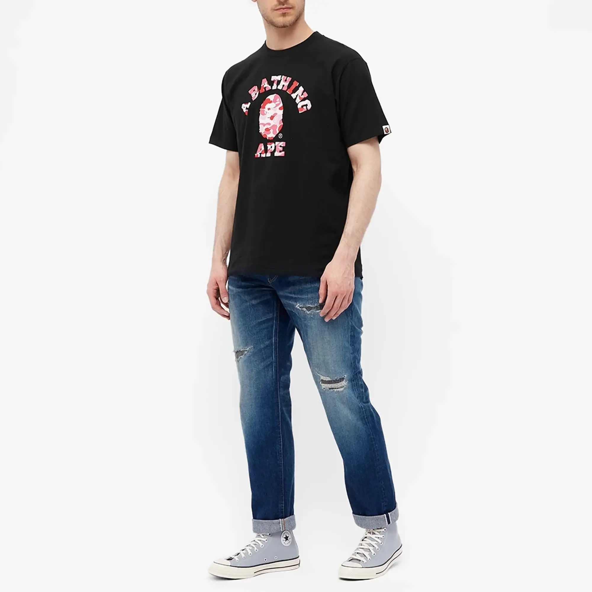 A Bathing Ape Men's ABC Camo College T-Shirt Black/Pink