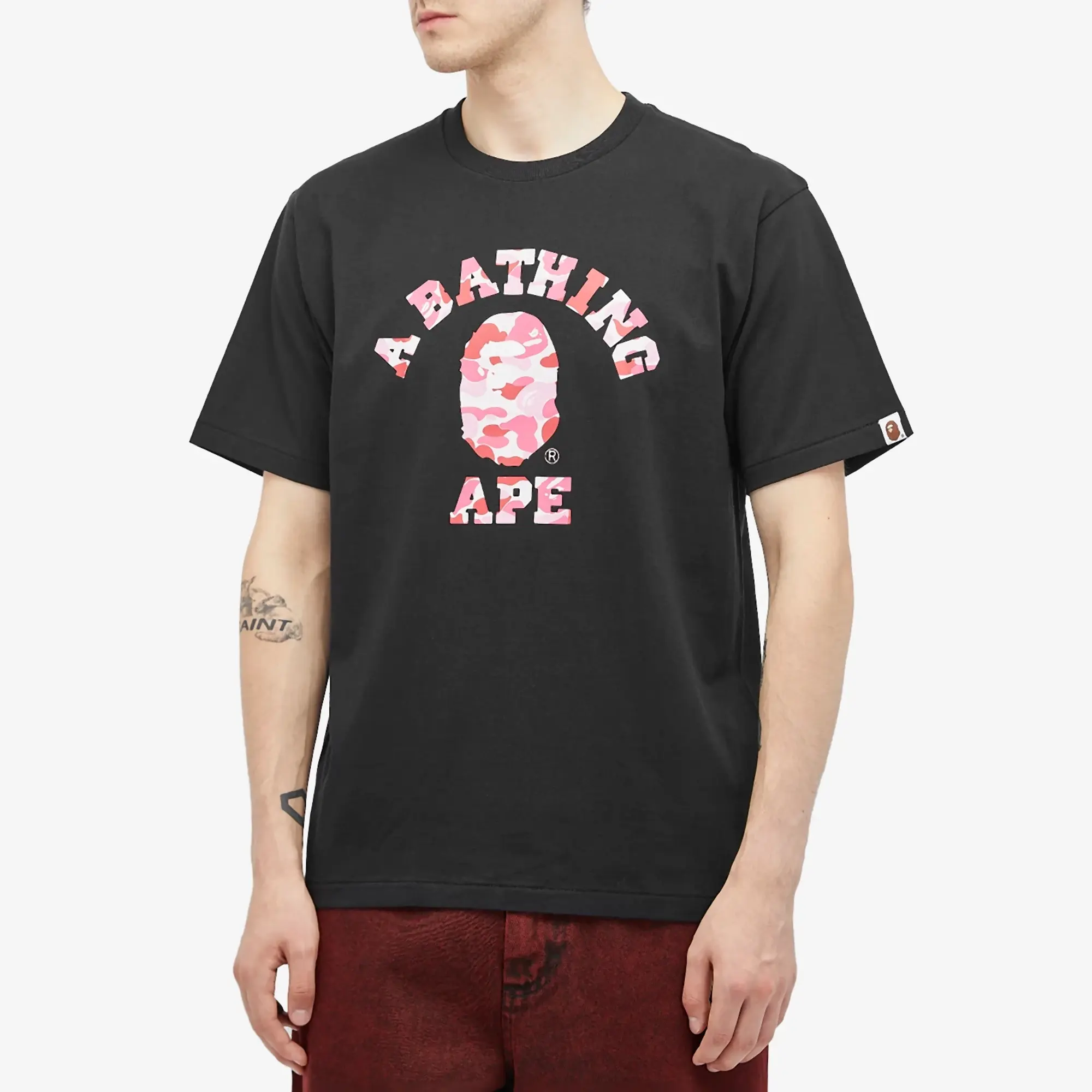 A Bathing Ape Men's ABC Camo College T-Shirt Black/Pink