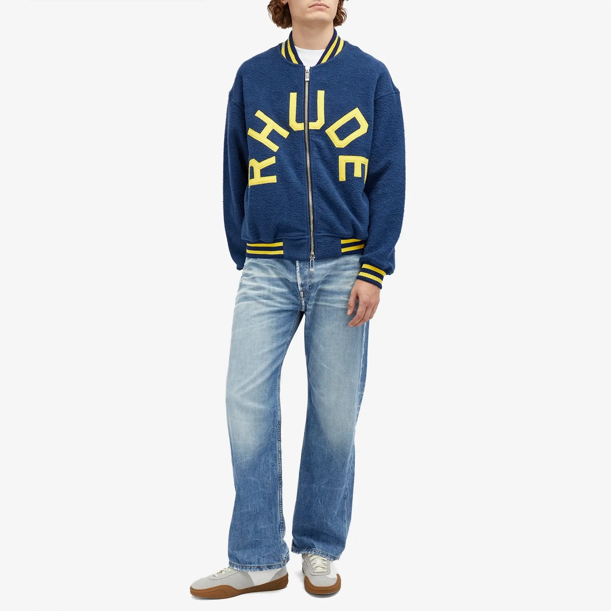 Rhude Men's Varsity Logo Bomber Jacket Navy/Yellow