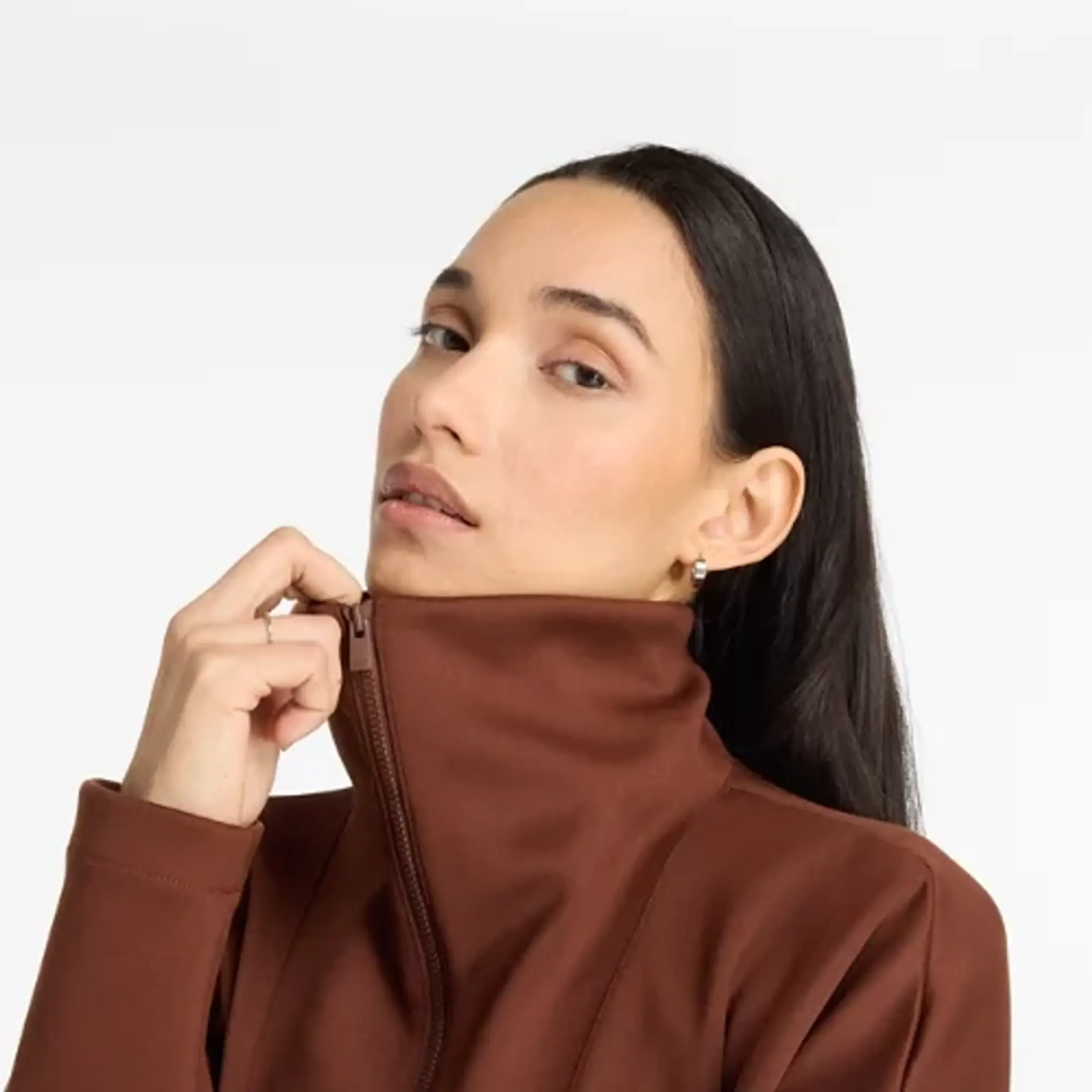 New Balance Women's Tech Knit Oversized Half Zip in Brown