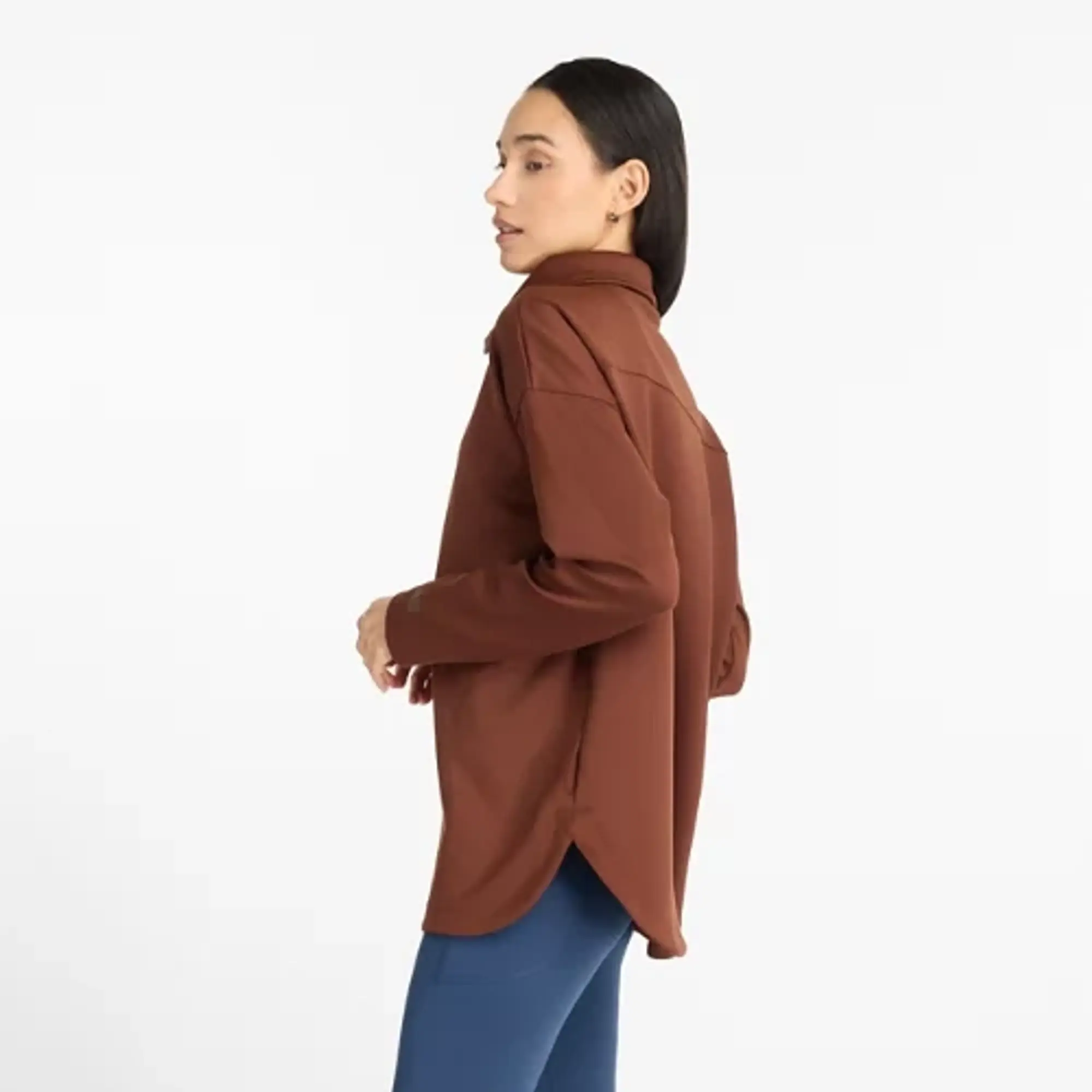 New Balance Women's Tech Knit Oversized Half Zip in Brown Poly Knit