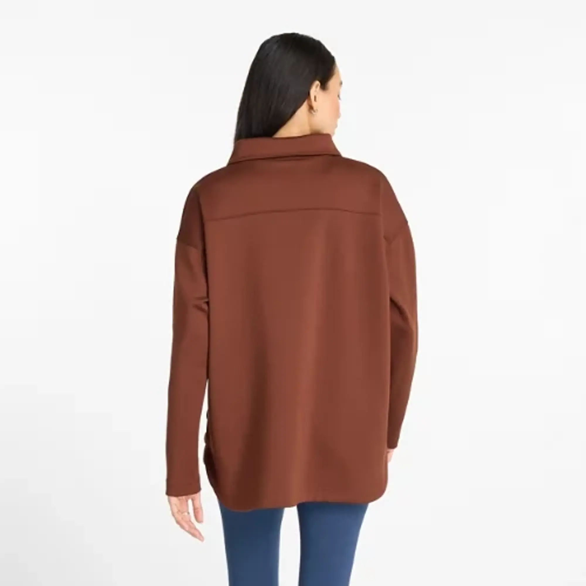 New Balance Women's Tech Knit Oversized Half Zip in Brown Poly Knit