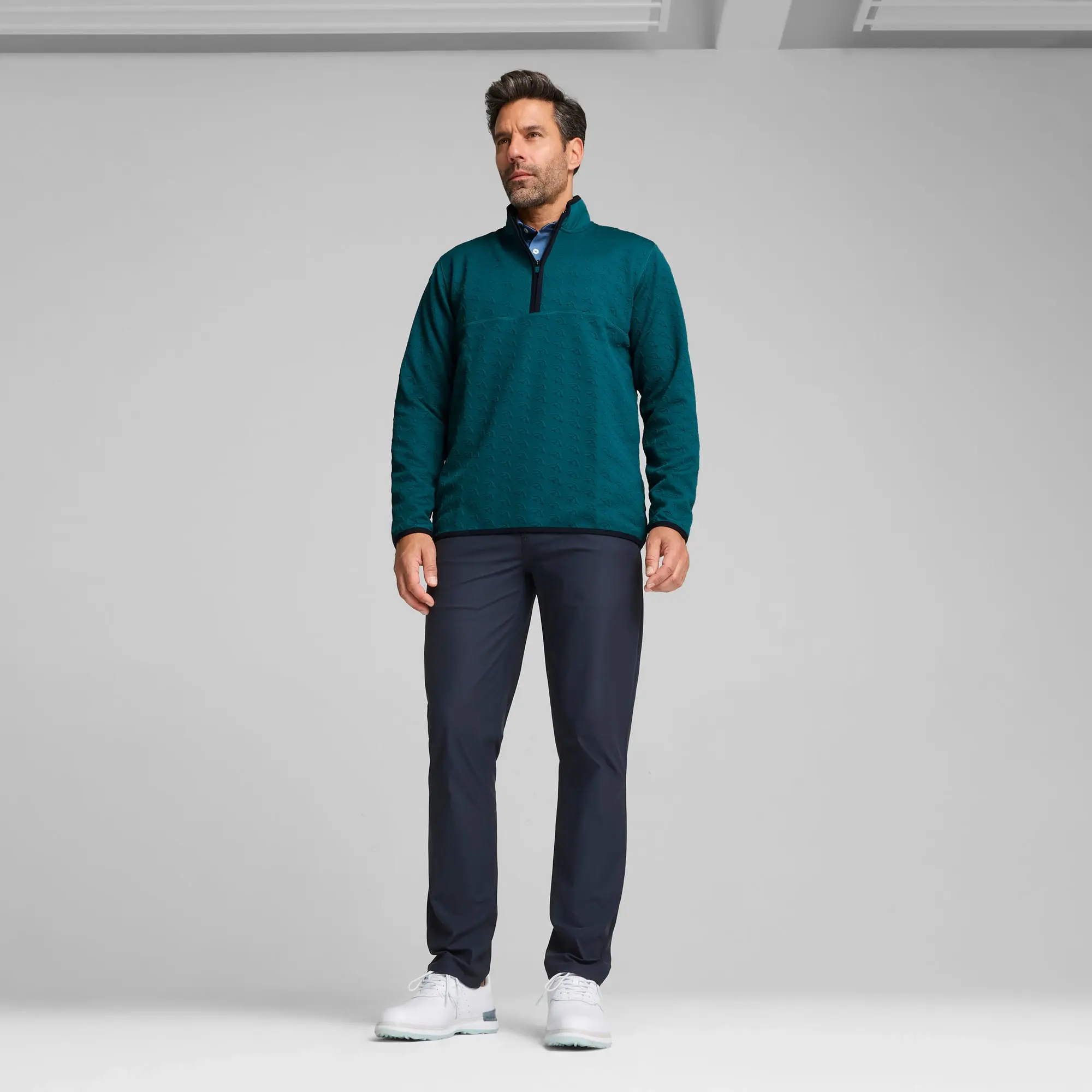 PUMA x Arnold Palmer Jacquard Quarter-Zip Top Shirt Men, Cold Green
