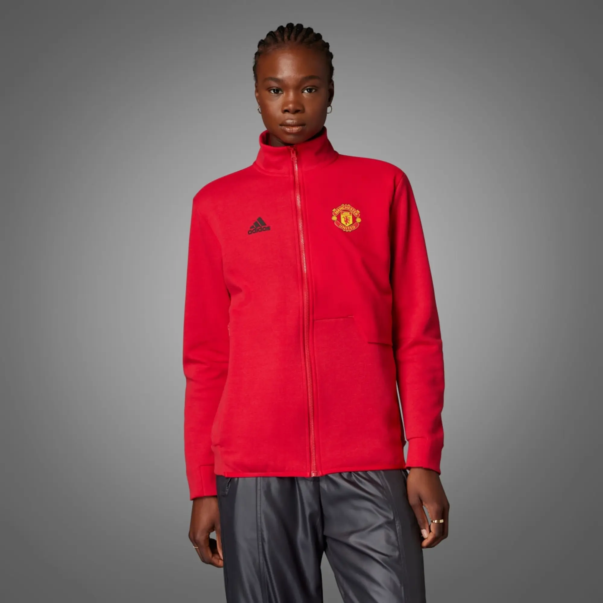 Man Utd Anthem Jacket (Red) - Ladies 2023-2024 Women's Manchester United Made By: Adidas