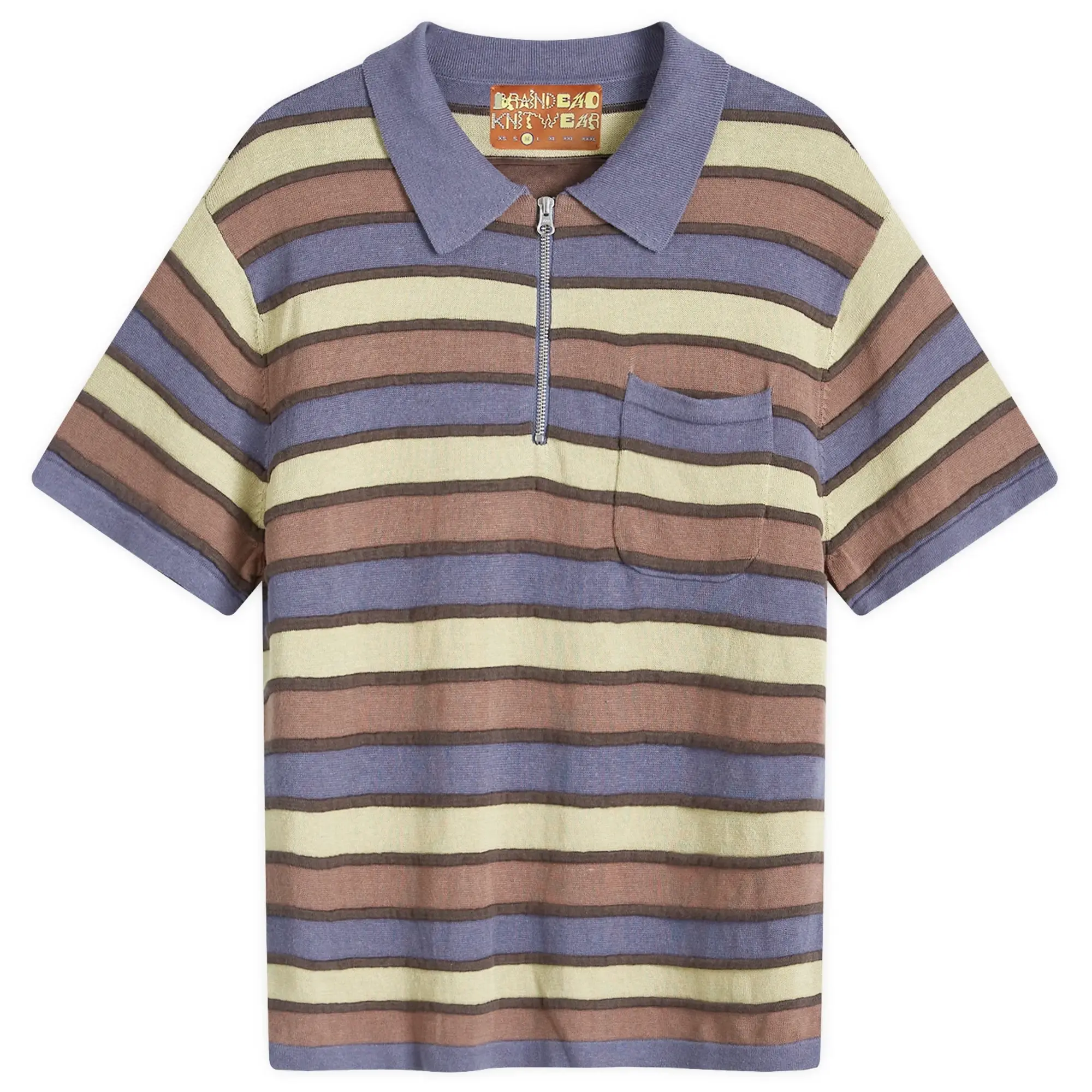 Brain Dead Men's Lifted Stripe Half Zip Polo Blue Multi