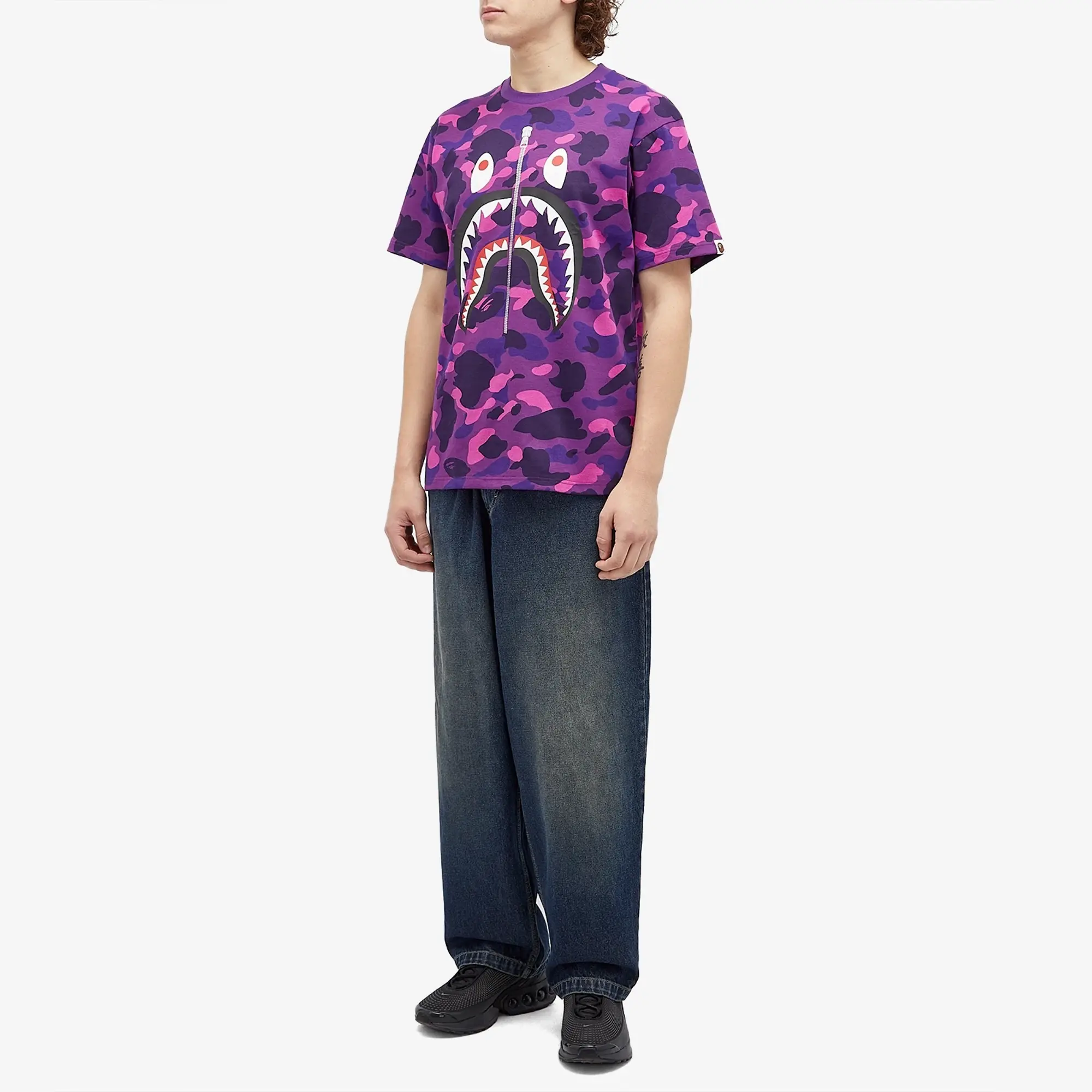 A Bathing Ape Men's All Over Colour Camo Shark T-Shirt Purple