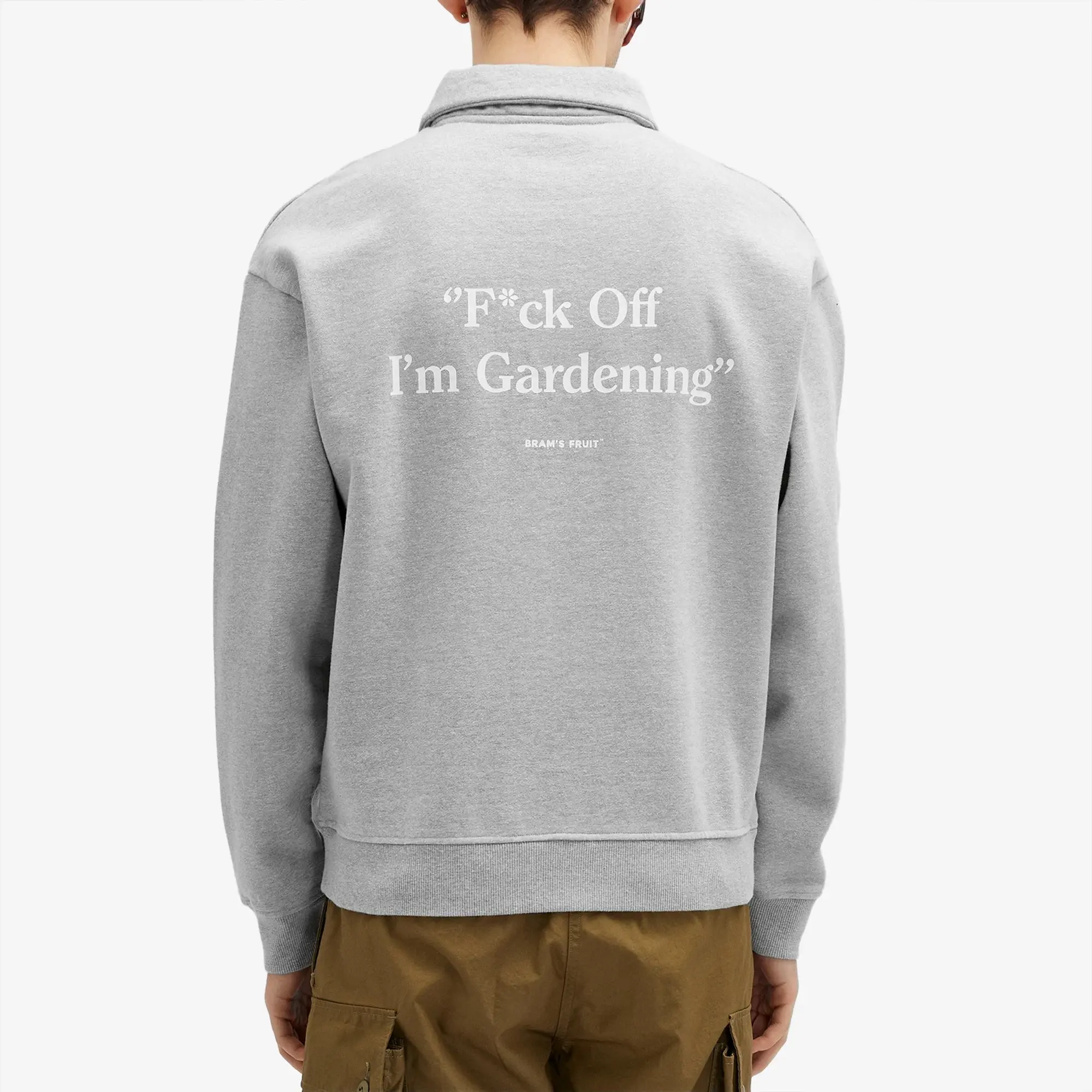 Bram's Fruit Men's Gardening Polo Half Zip Sweat Grey