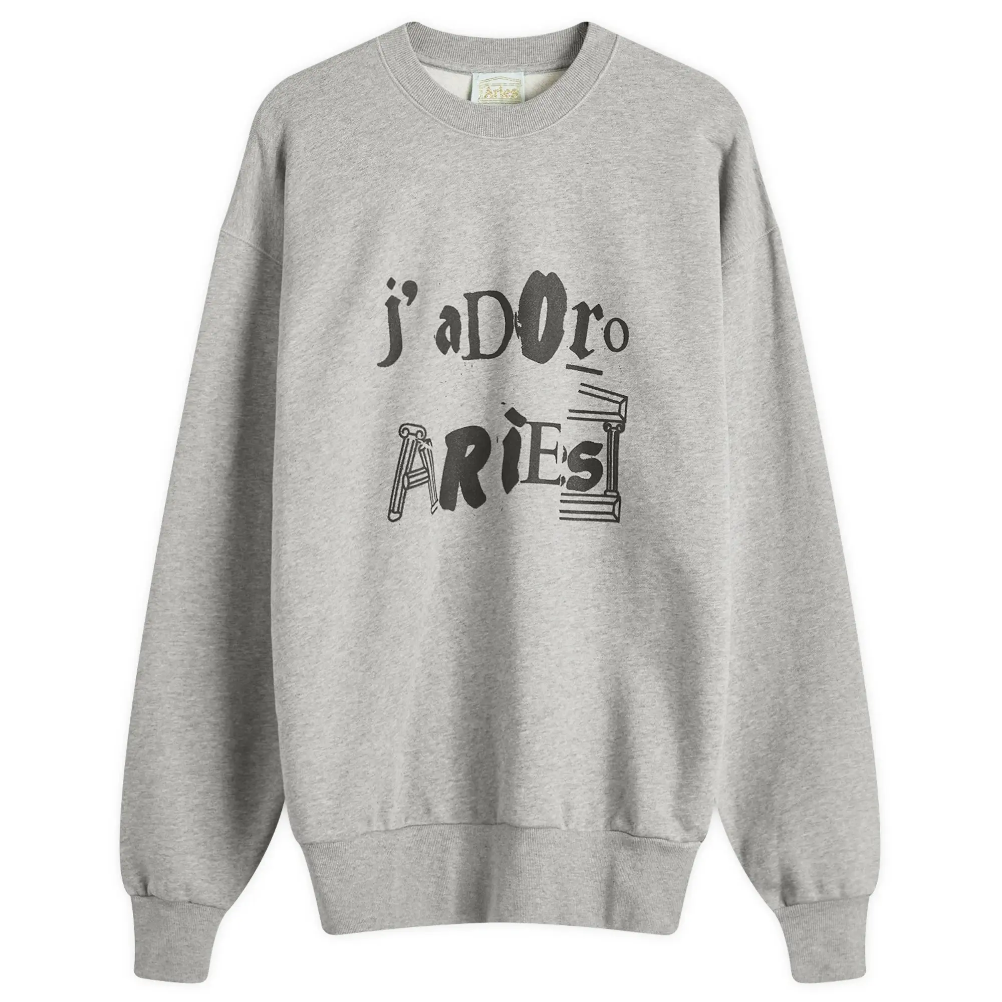 Aries Men's J'Adoro Aries Men's Ransom Crew Sweatshirt Grey Marl