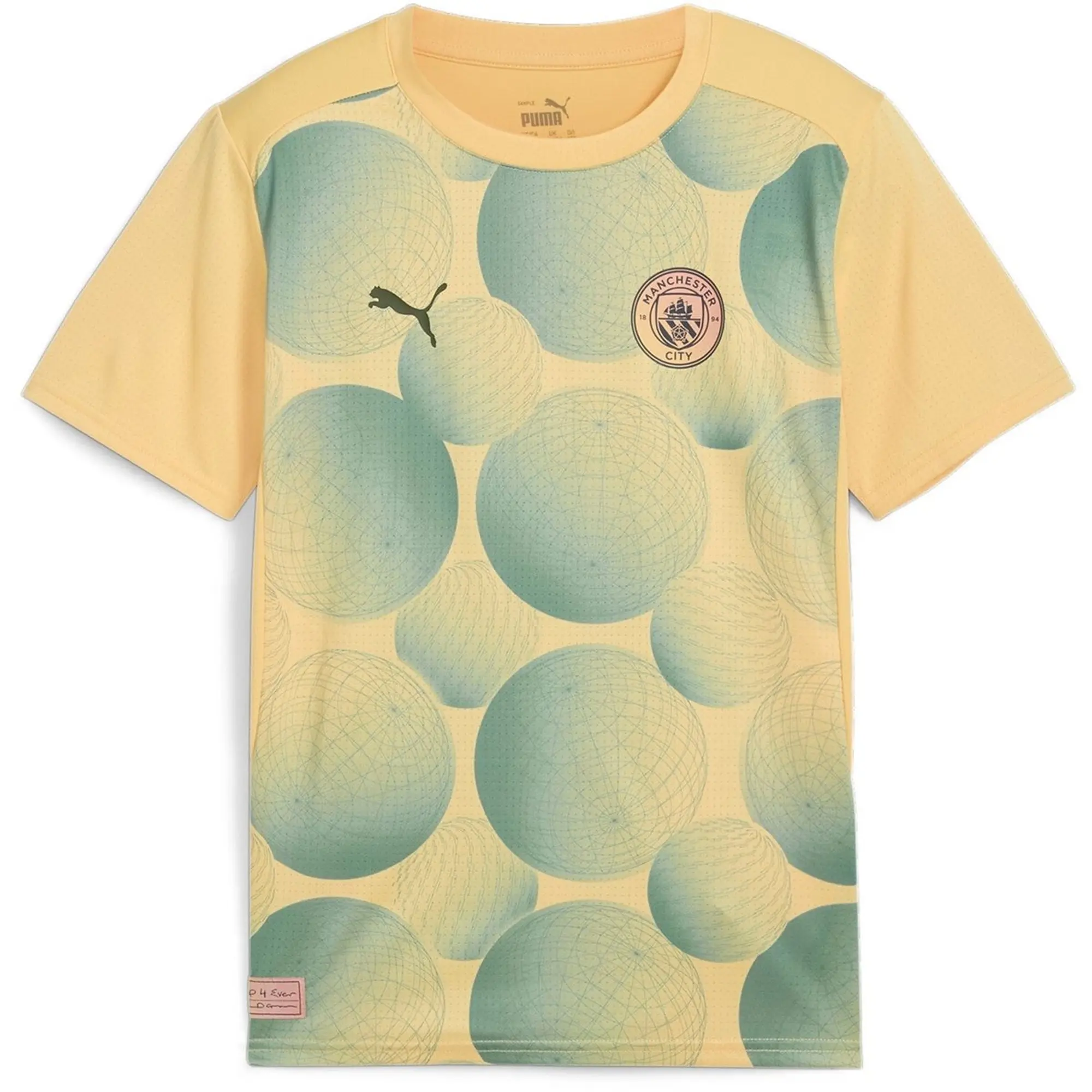 Puma Manchester City Training T-Shirt Pre Match - Flaxen/Bold Blue Kids - ['Yellow']