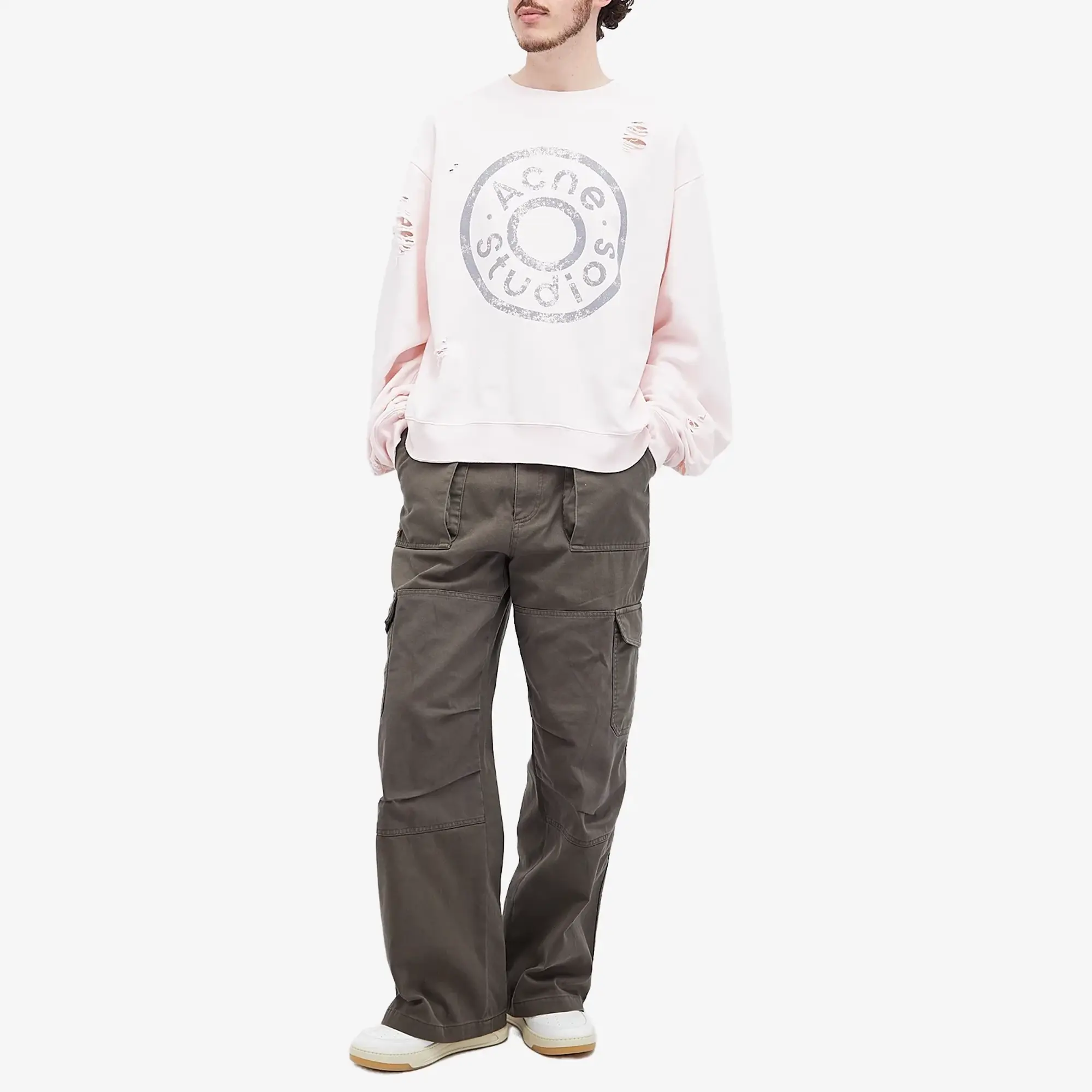 Acne Studios Men's Franziska Button Logo Sweatshirt Faded Pink