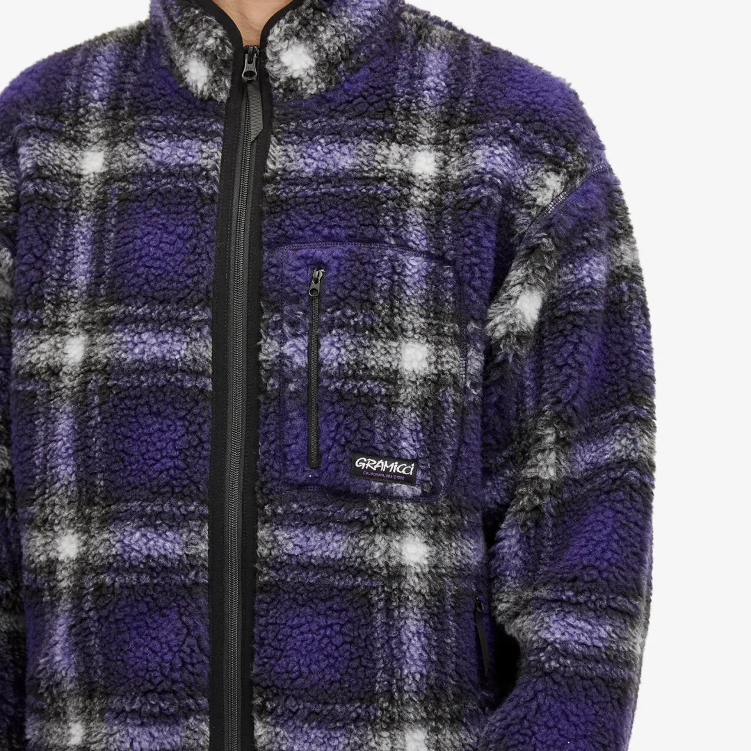 Gramicci Men's Shadow Plaid Sherpa Jacket Purple Shadow Plaid