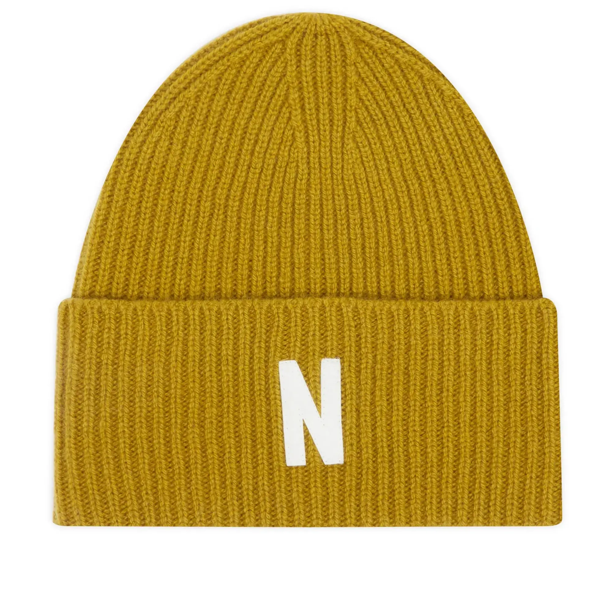 Norse Projects Men's Merino Lambswool Rib N Logo Beanie Sitka Green