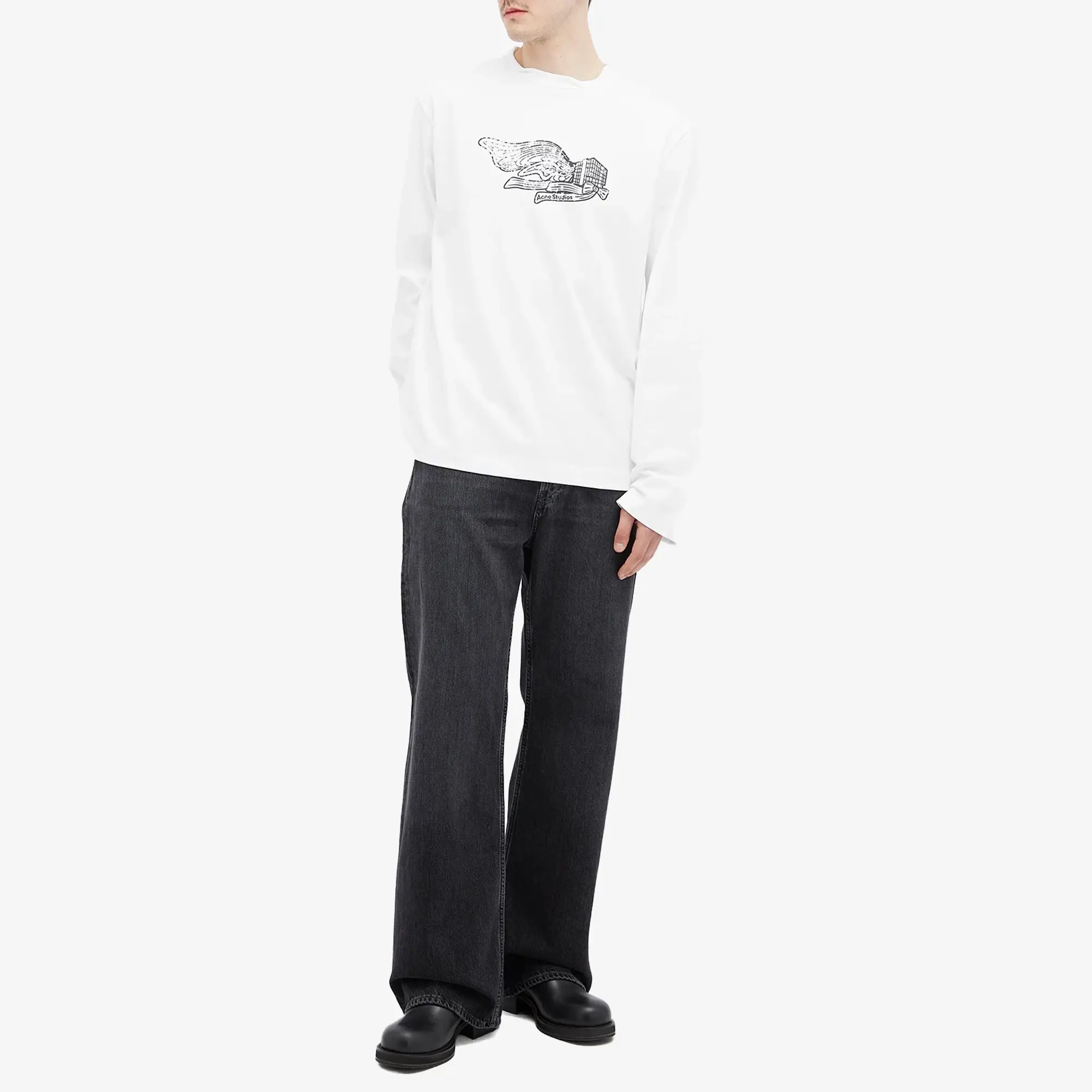 Acne Studios Men's Edden Logo Wings Long Sleeve T-Shirt Optic White