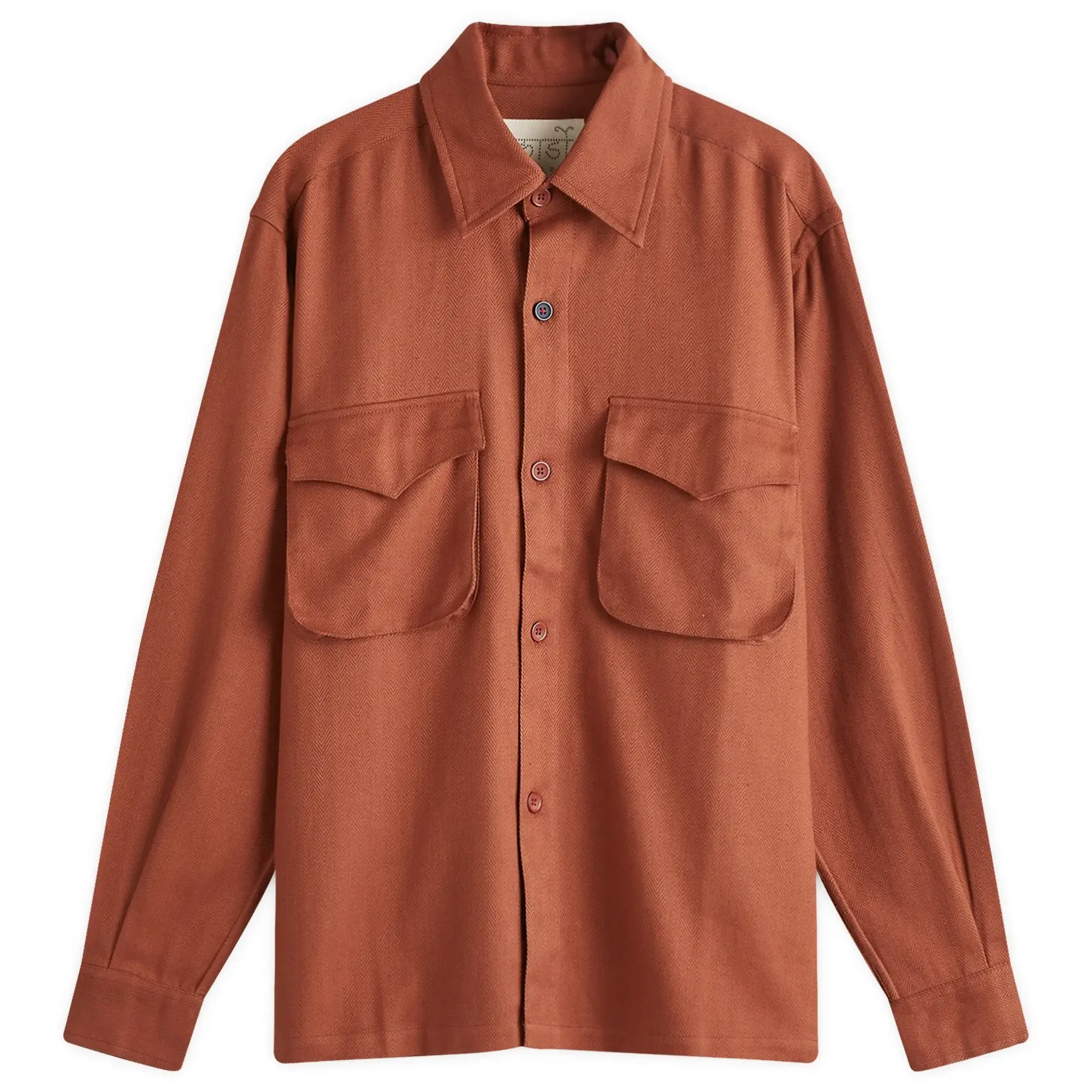 Kardo Men's Bhola Herringbone Patch Pocket Shirt Brown