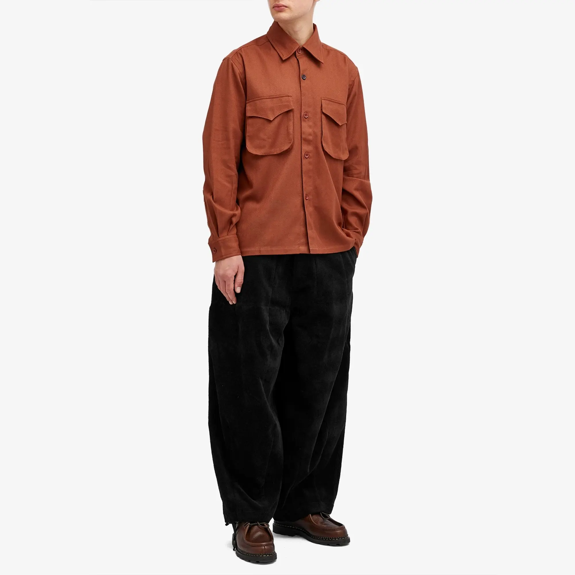 Kardo Men's Bhola Herringbone Patch Pocket Shirt Brown