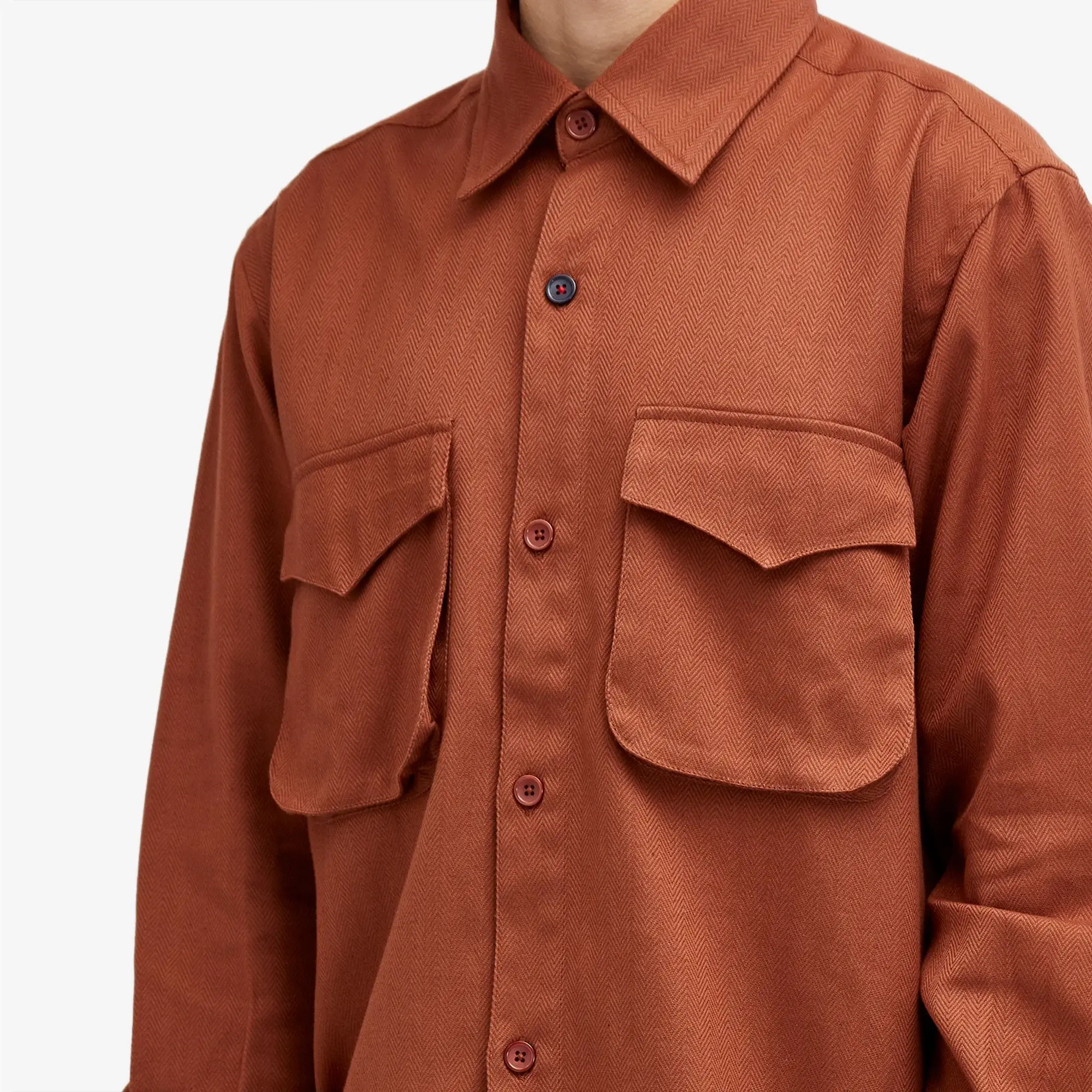 Kardo Men's Bhola Herringbone Patch Pocket Shirt Brown