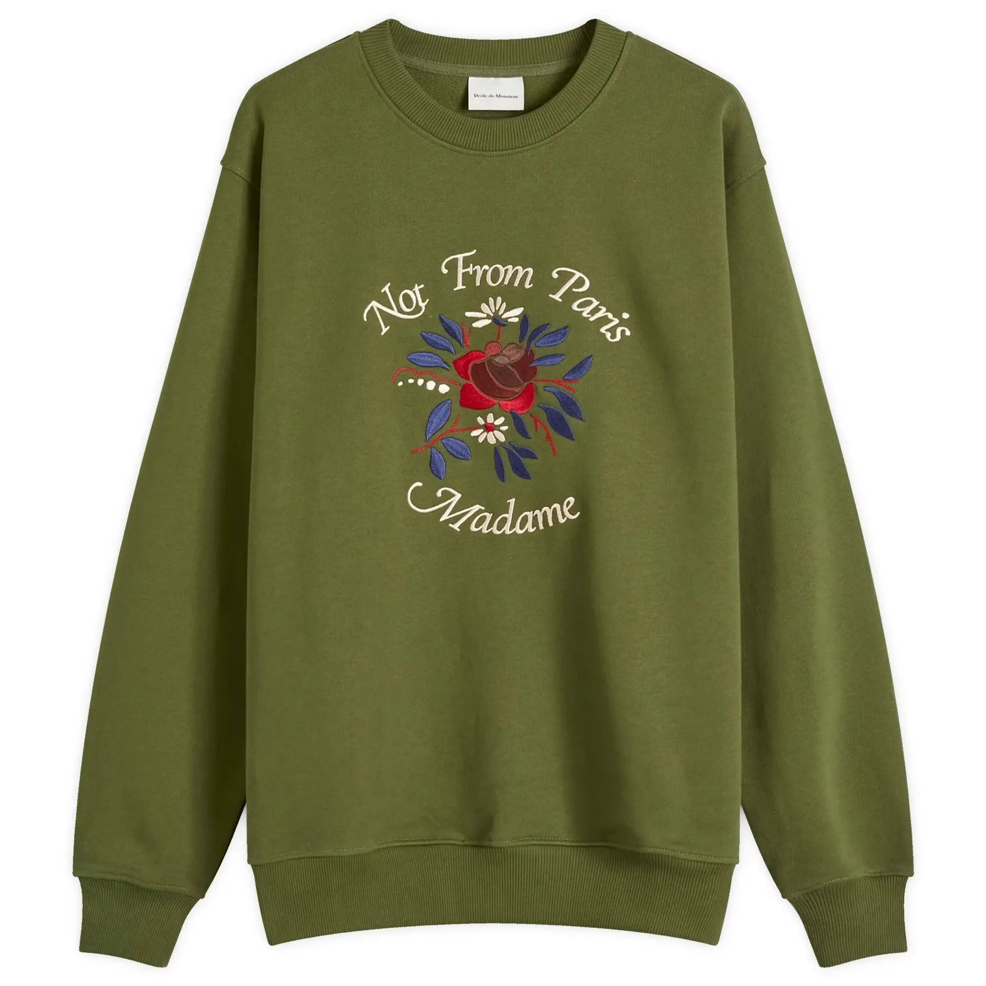 Drôle de Monsieur Men's Flowers Slogan Crew Sweatshirt Khaki
