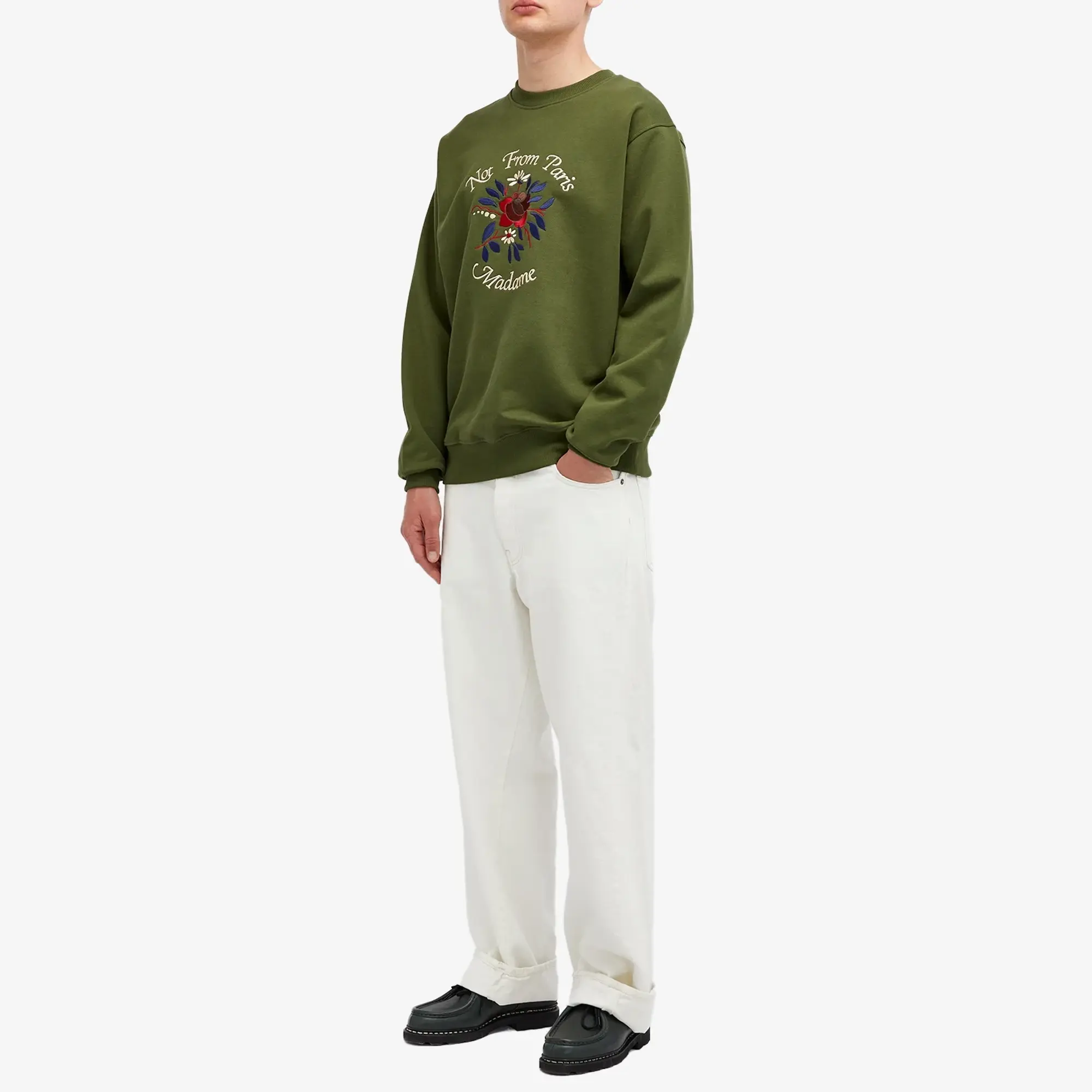 Drôle de Monsieur Men's Flowers Slogan Crew Sweatshirt Khaki