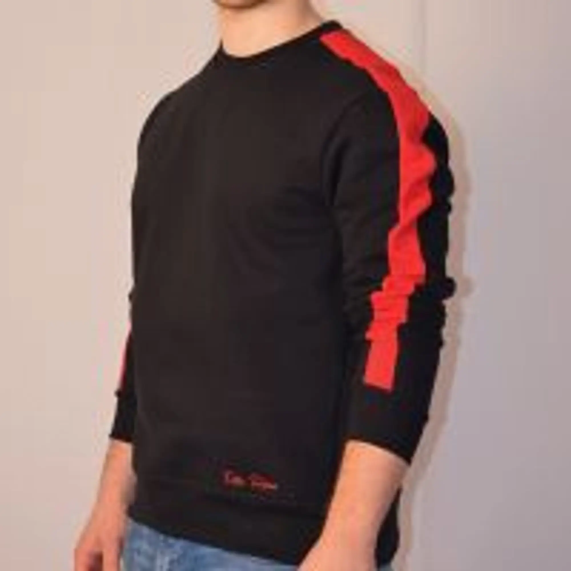 Toffs Retro Black Sweatshirt Red Sleeve Panels.