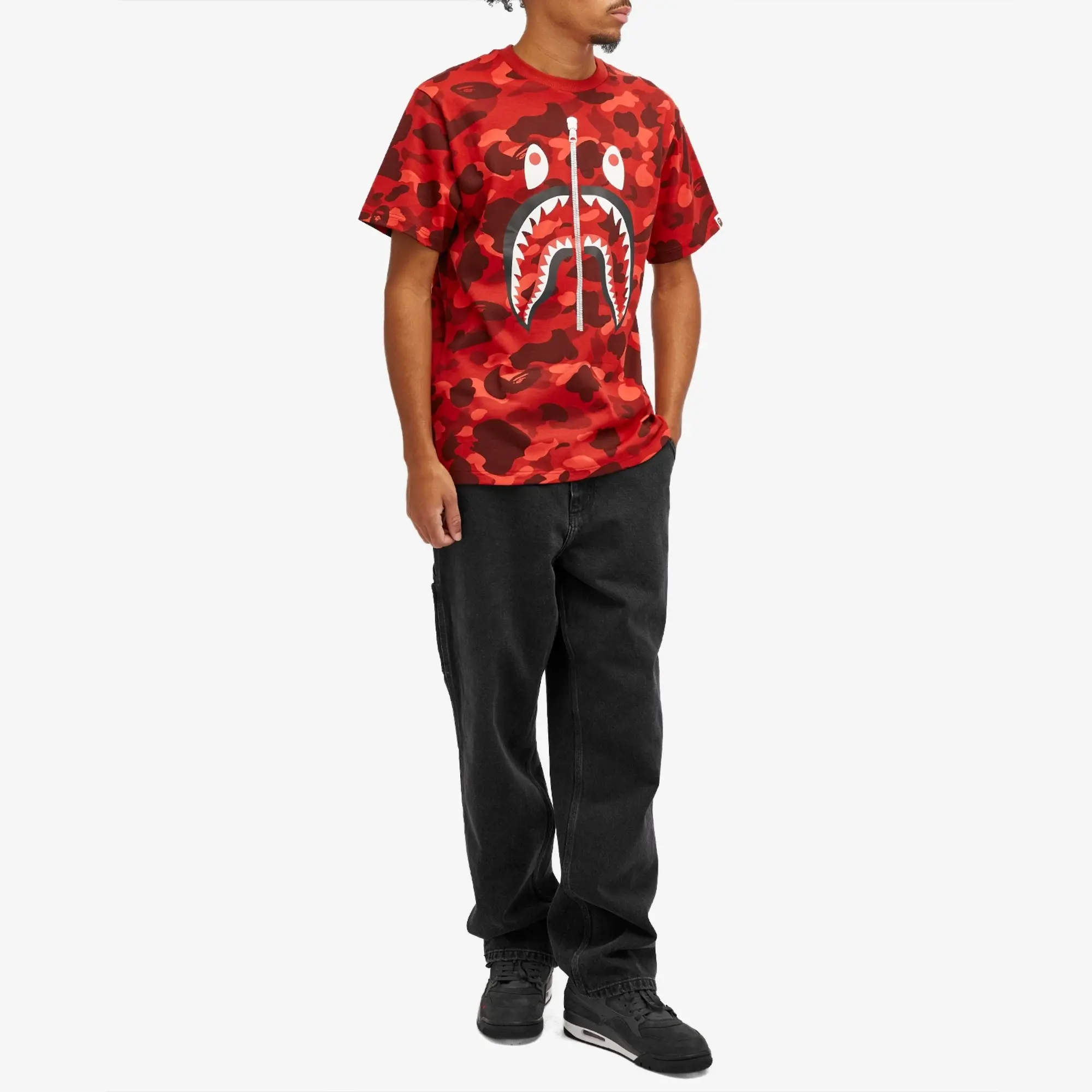 A Bathing Ape Men's All Over Colour Camo Shark T-Shirt Red