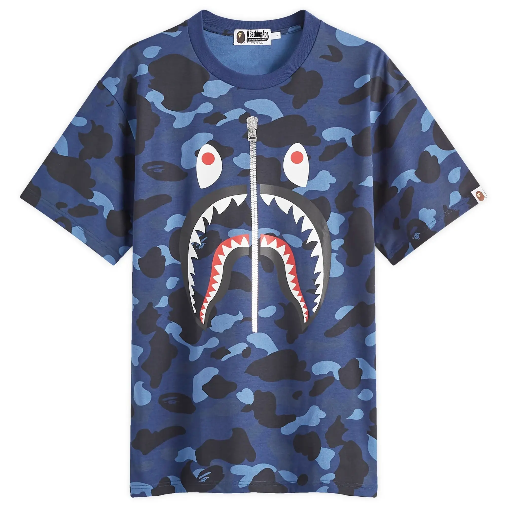 A Bathing Ape Men's All Over Colour Camo Shark T-Shirt Navy