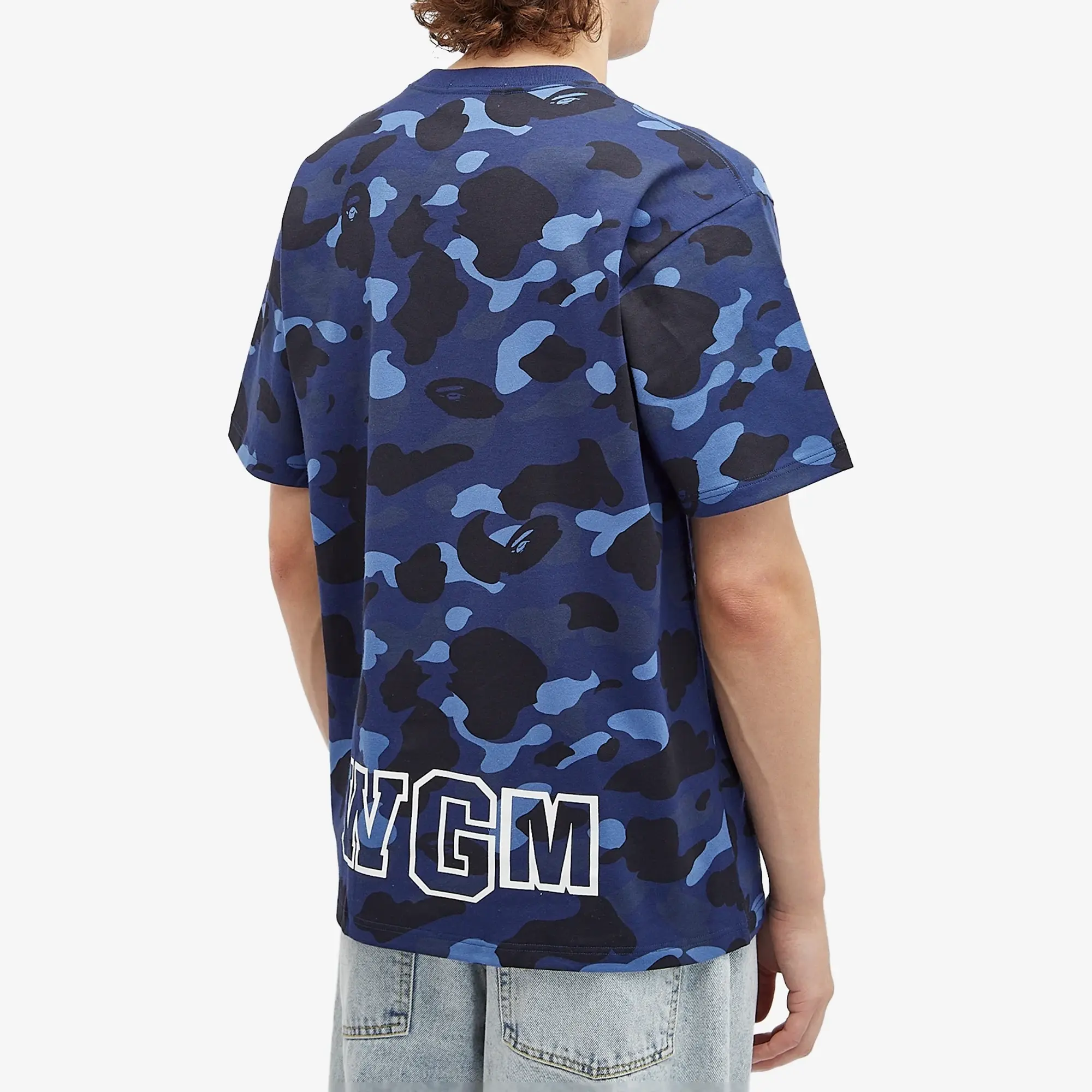 A Bathing Ape Men's All Over Colour Camo Shark T-Shirt Navy