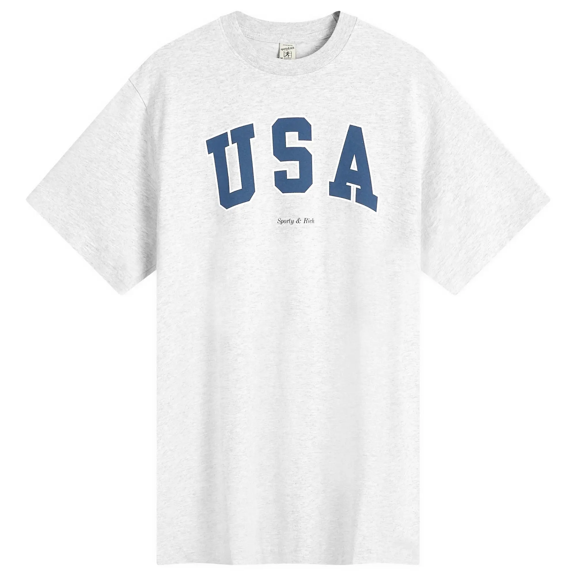 Sporty & Rich Women's USA T-Shirt Heather Gray Navy/White