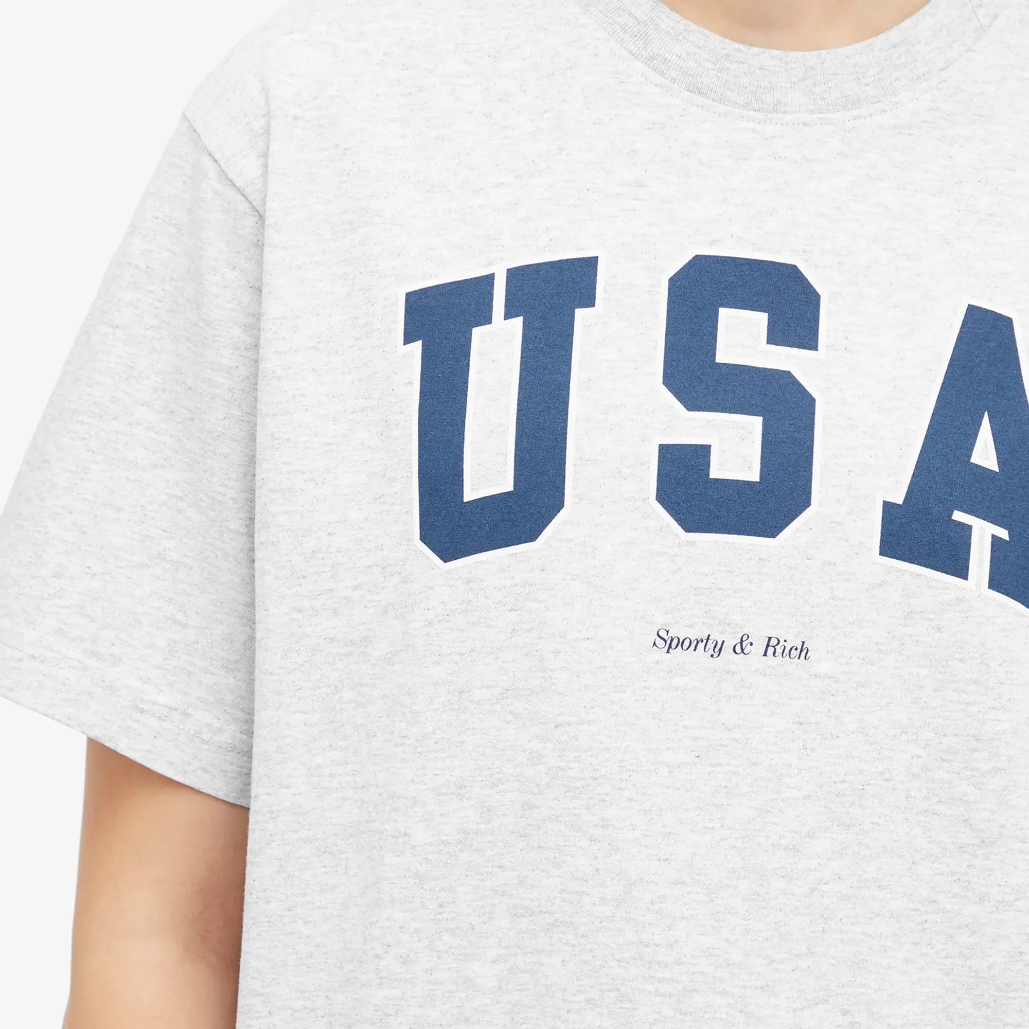 Sporty & Rich Women's USA T-Shirt Heather Gray Navy/White