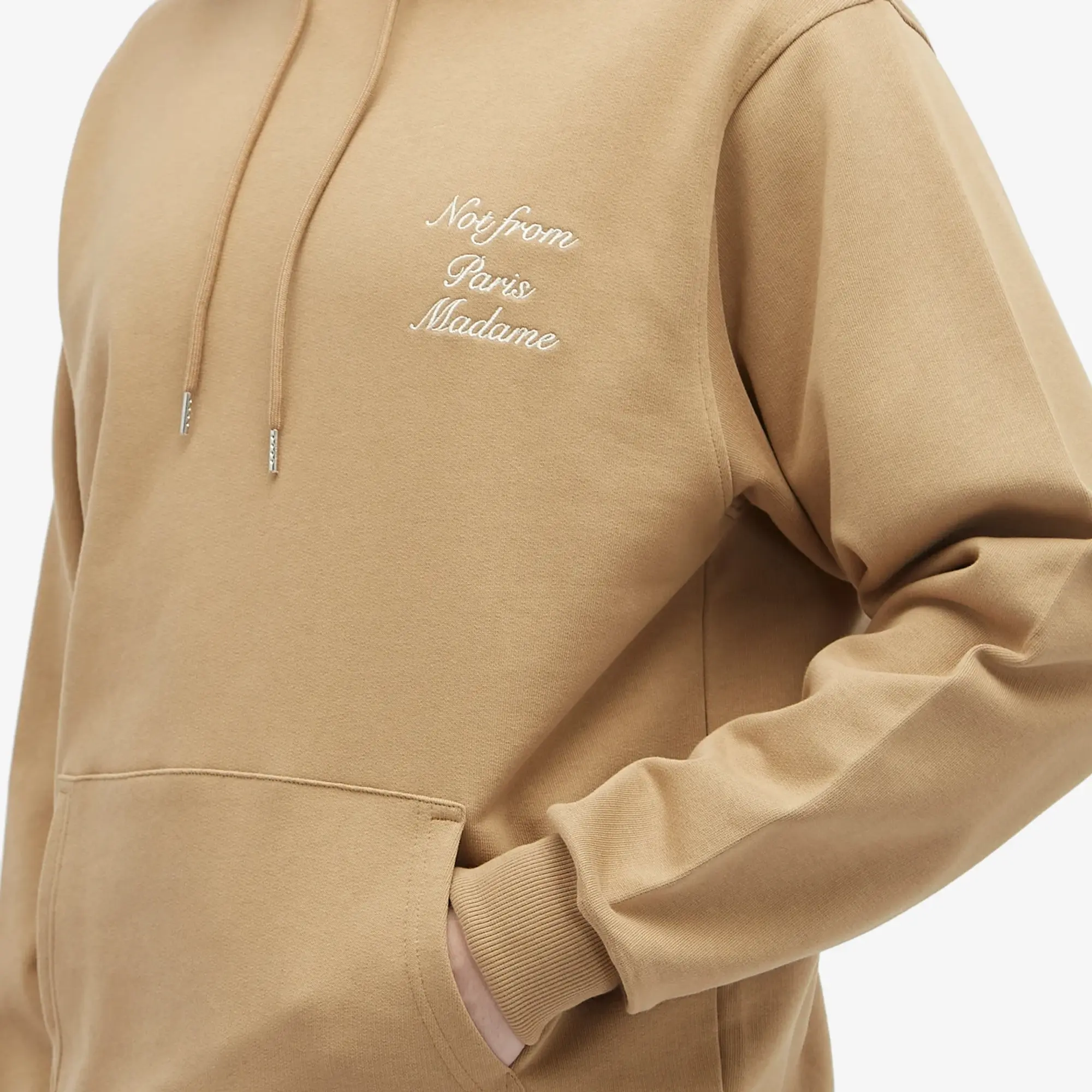 Drôle de Monsieur Men's Not From Paris Madame Calligraphy Hoodie Ice Brown