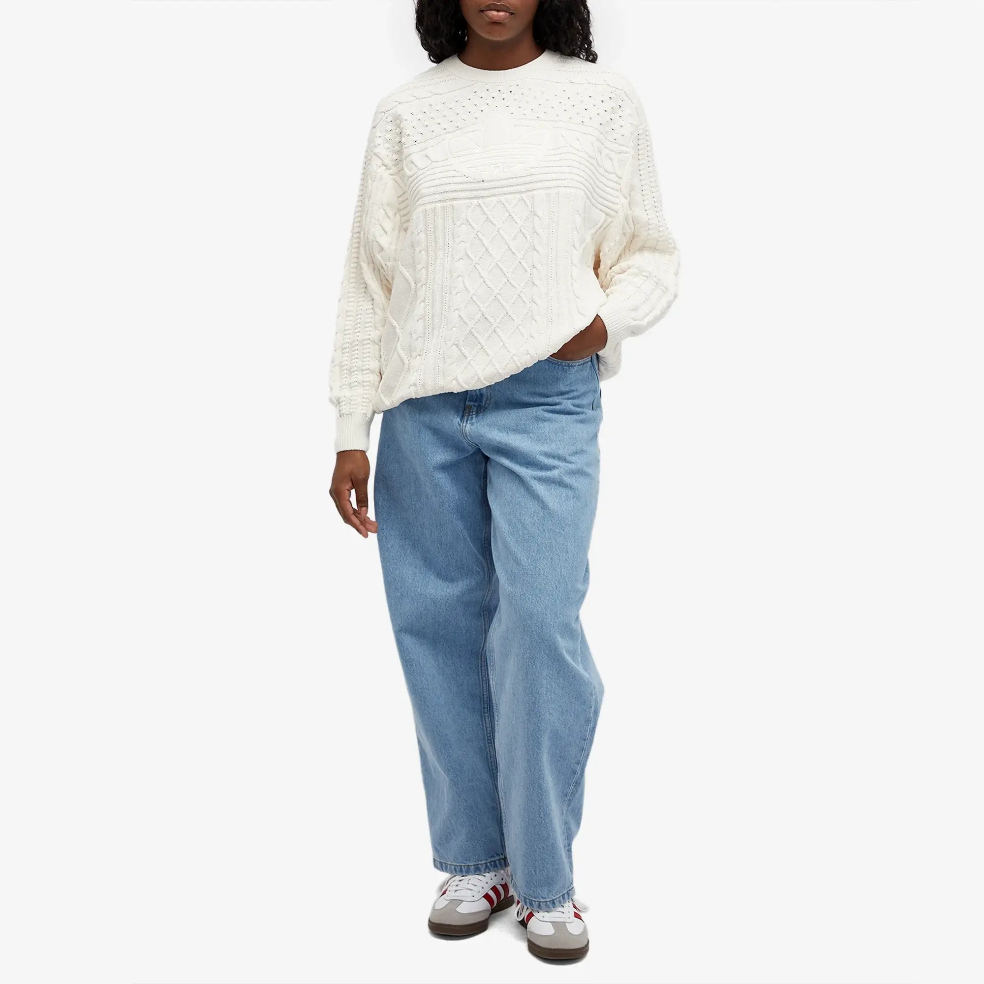 adidas Originals Womens 70s Knitted Trefoil Sweater - White - Size XL - White