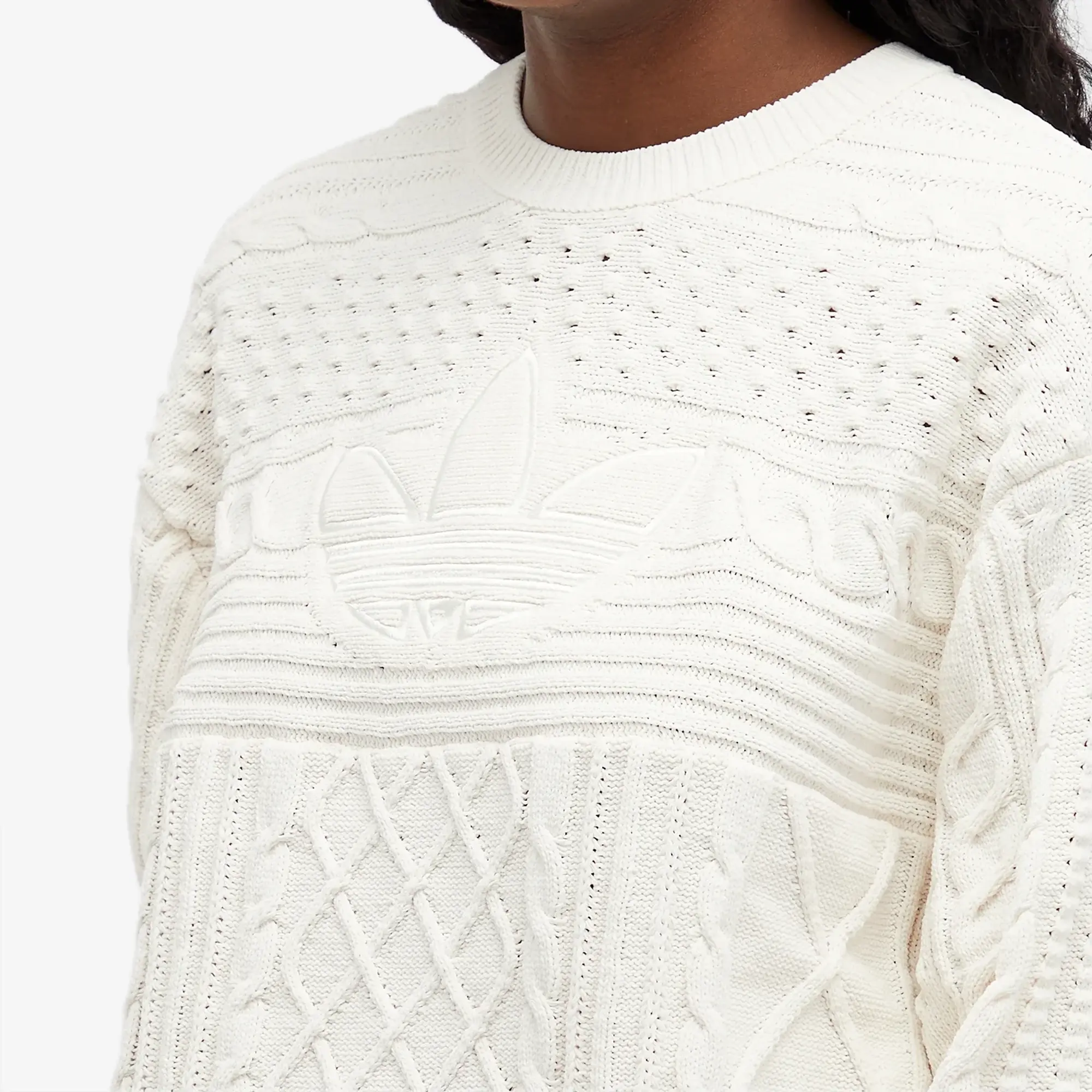adidas Originals Womens 70s Knitted Trefoil Sweater - White - Size XL - White