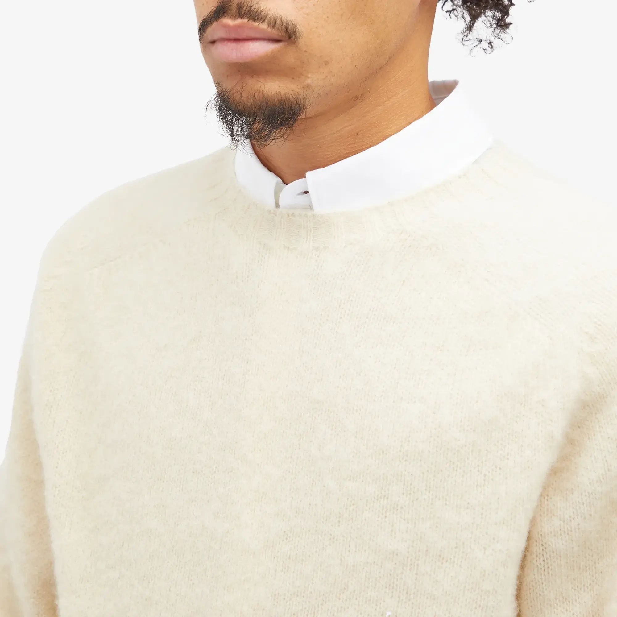 Drake's Men's Brushed Shetland Crewneck Jumper Cream