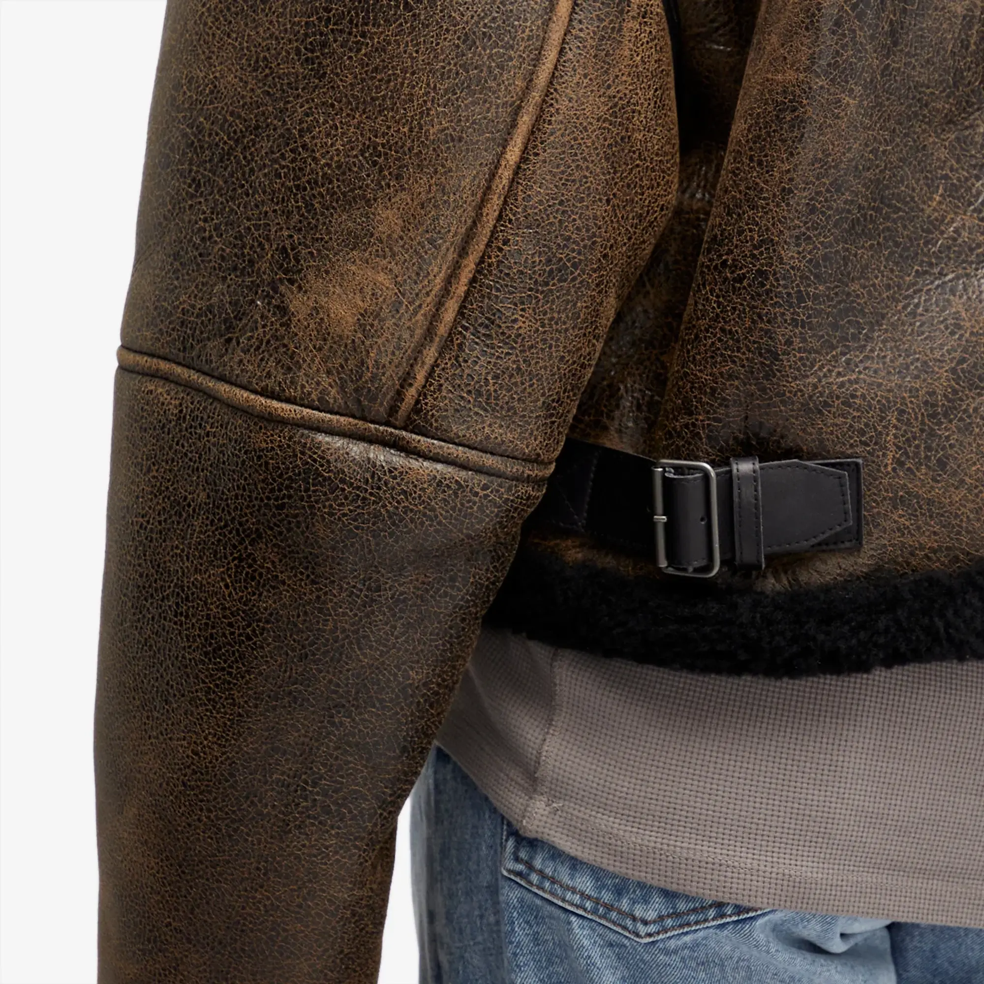 Acne Studios Women's Leather Shearling Jacket Dark Brown&Black