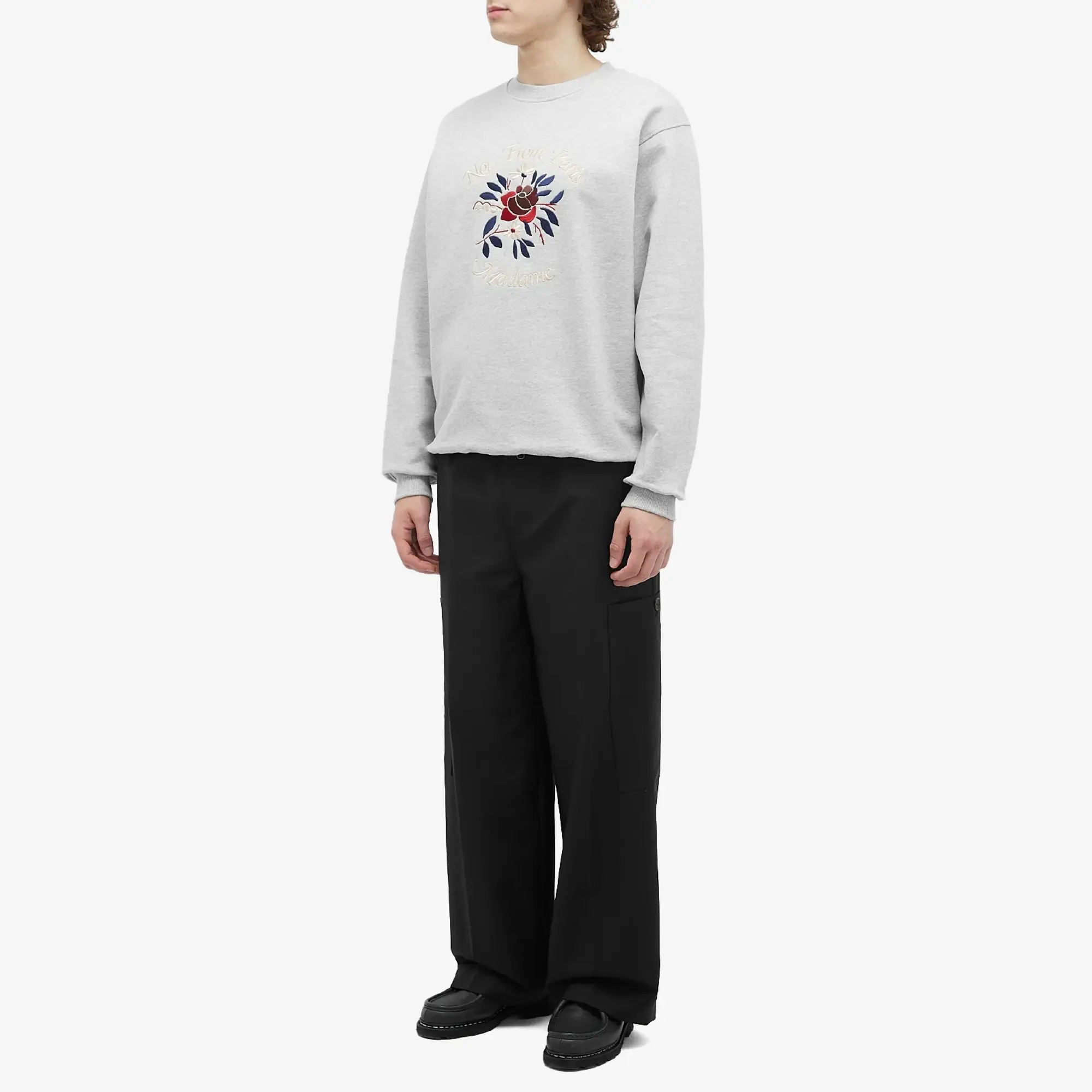 Drôle de Monsieur Men's Flowers Slogan Crew Sweatshirt Grey