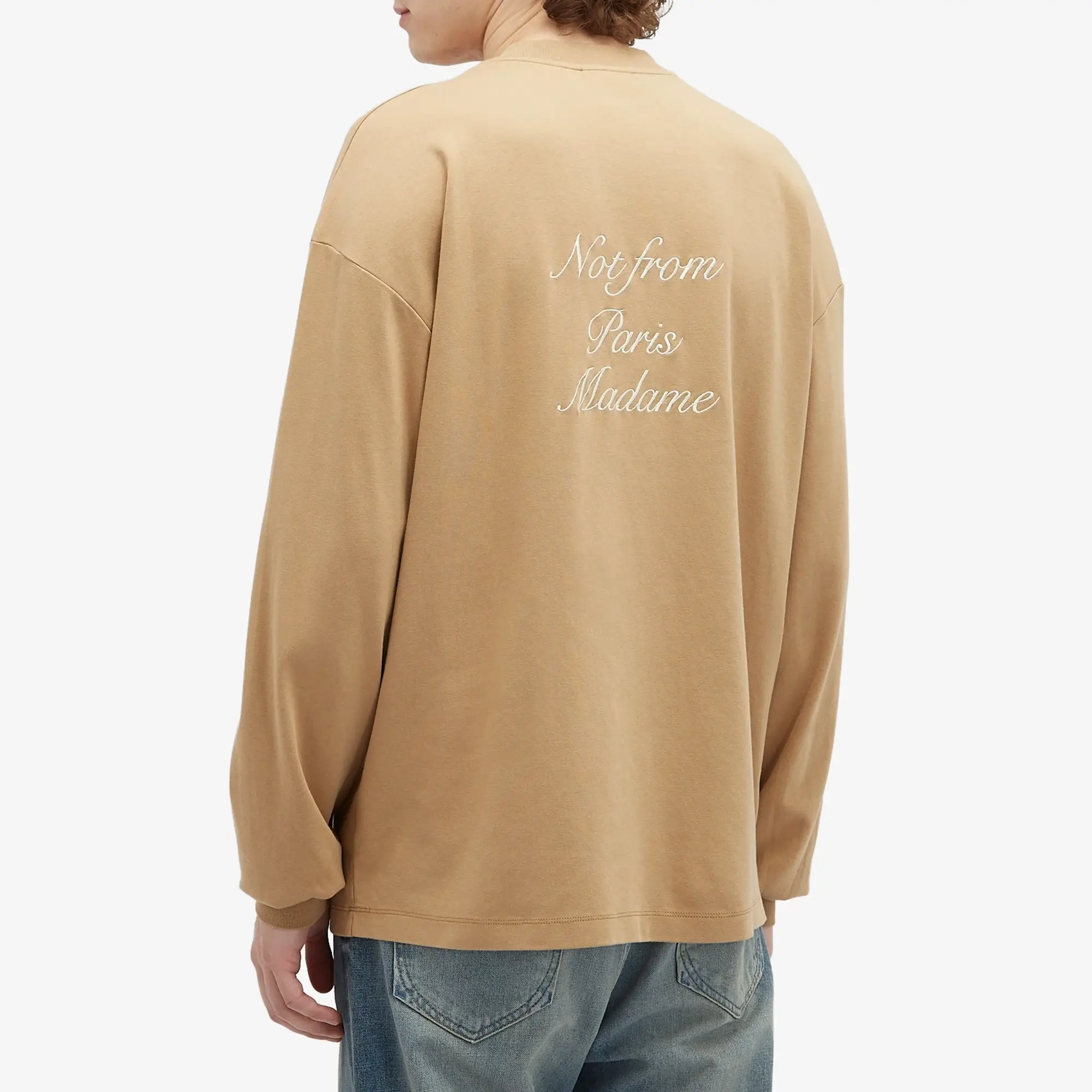 Drôle de Monsieur Men's Not From Paris Madame Calligraphy Long Sle Ice Brown