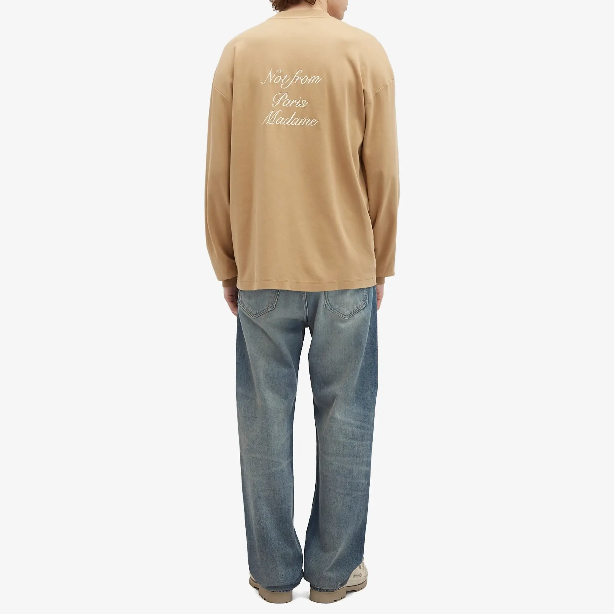 Drôle de Monsieur Men's Not From Paris Madame Calligraphy Long Sle Ice Brown
