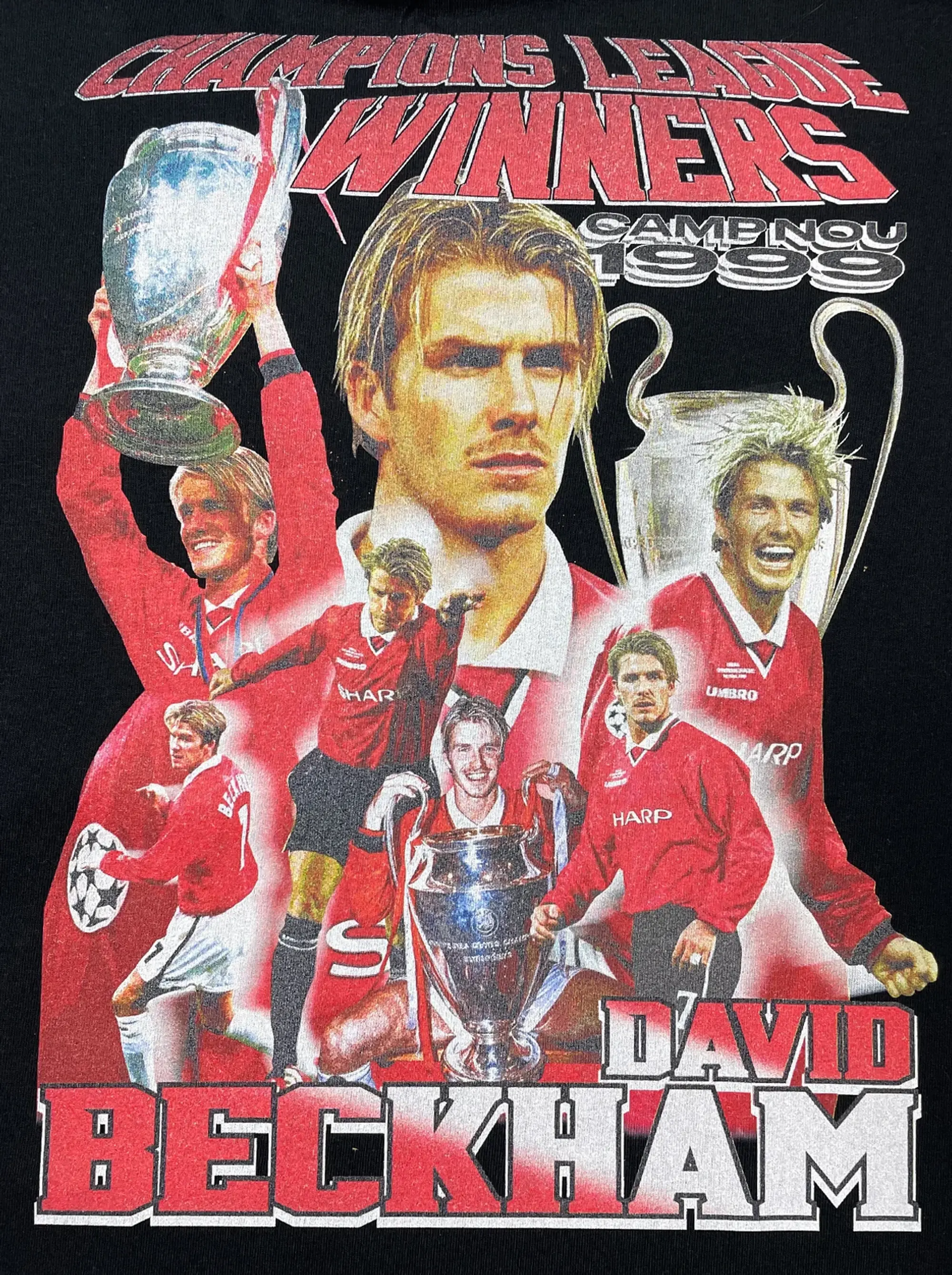 Champion MANCHESTER UNITED BECKHAM 'CAMP NOU 1999' BOOTLEG TEE, Small / Manchester United / Black