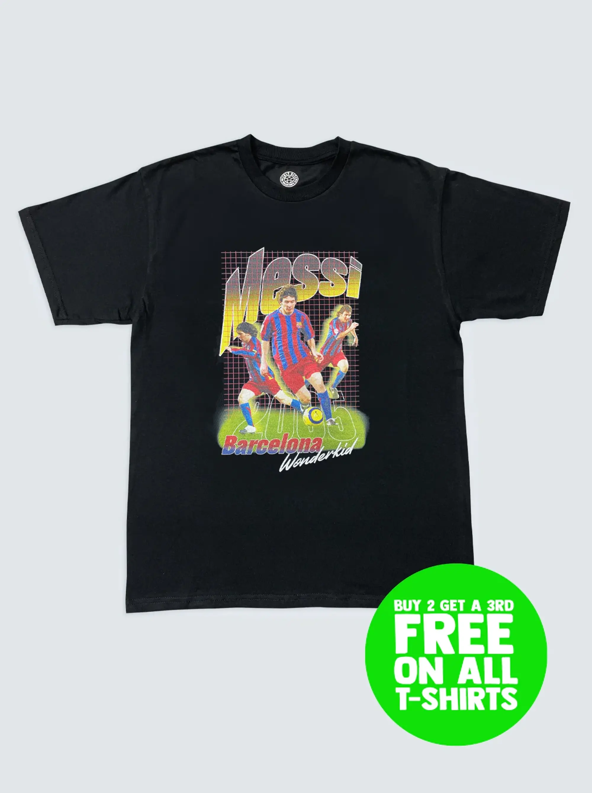 BARCELONA MESSI WONDERKID BOOTLEG TEE | Cult Kits, Small / Barcelona / Black