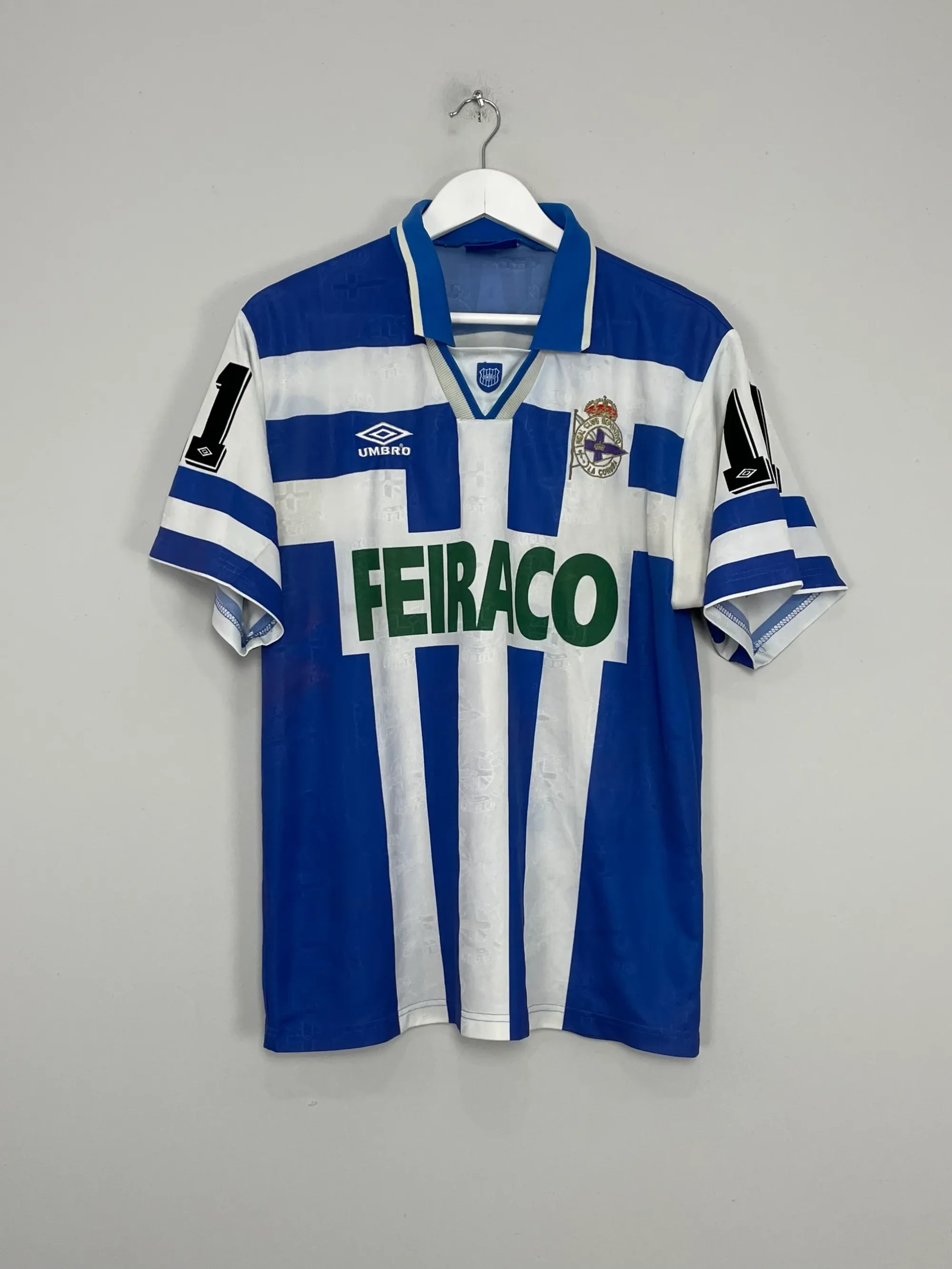 1995/97 DEPORTIVO LA CORUNA RIVALDO #11 HOME SHIRT (L) UMBRO