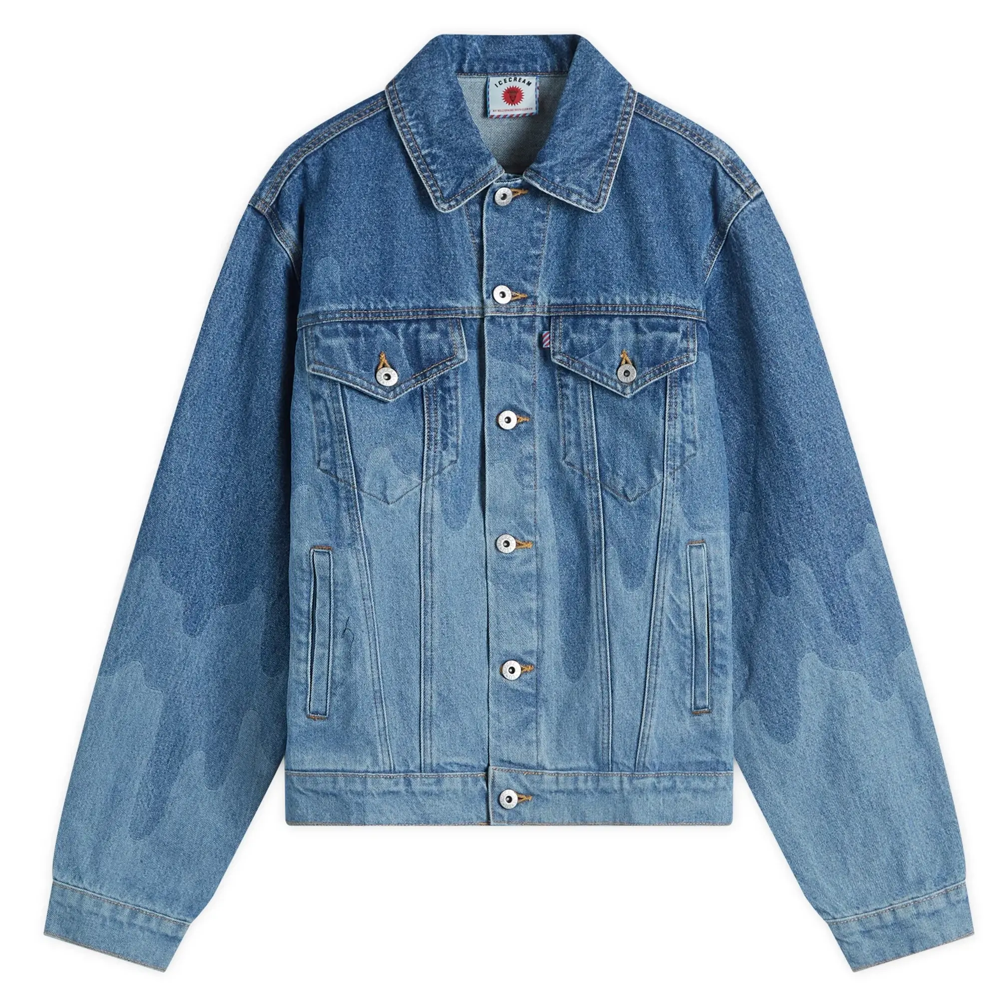 ICECREAM Men's Drip Denim Trucker Jacket Mid Wash Blue